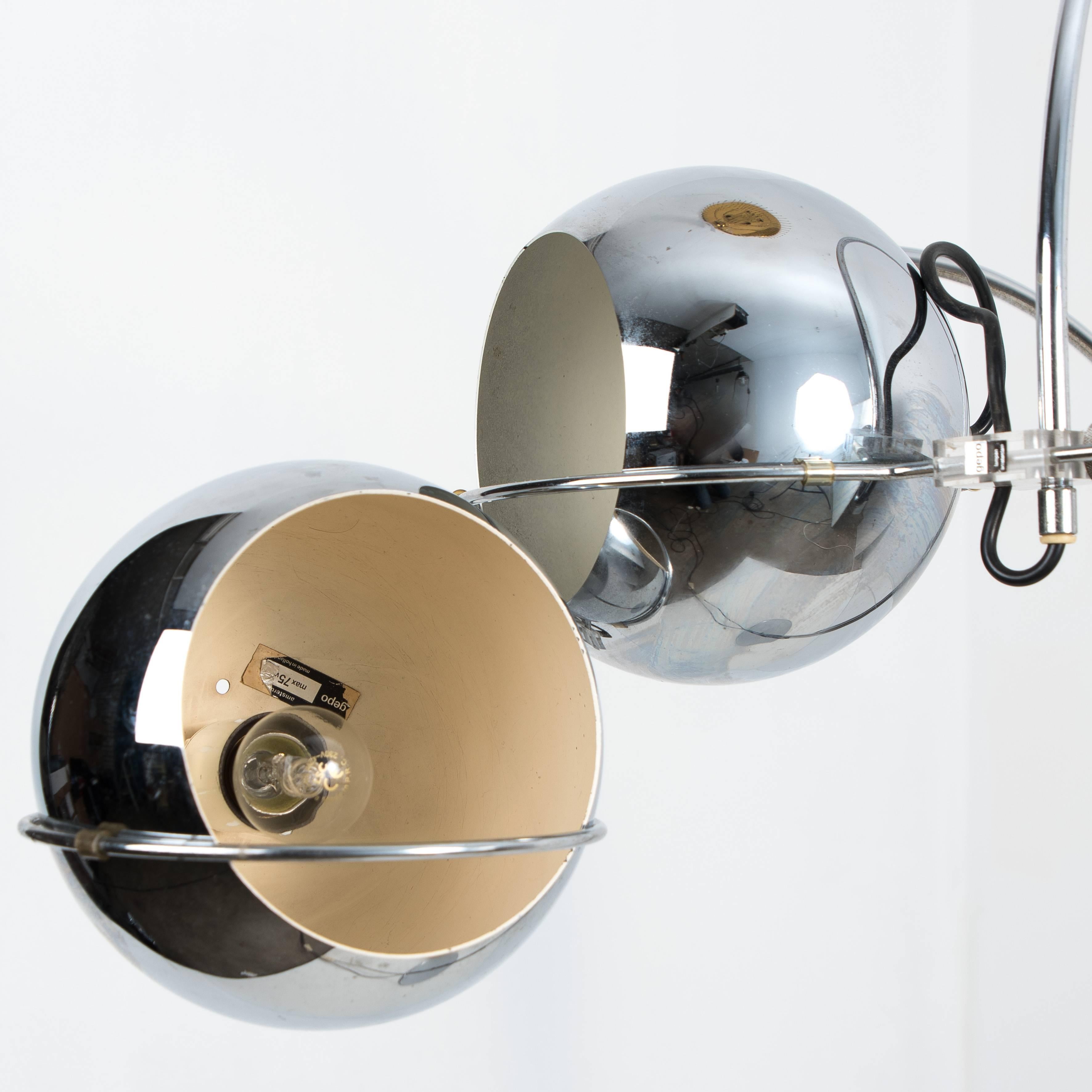 Dutch Chrome Floor Lamp from Gepo, Double Eye-Ball, 1960s In Excellent Condition In Rijssen, NL