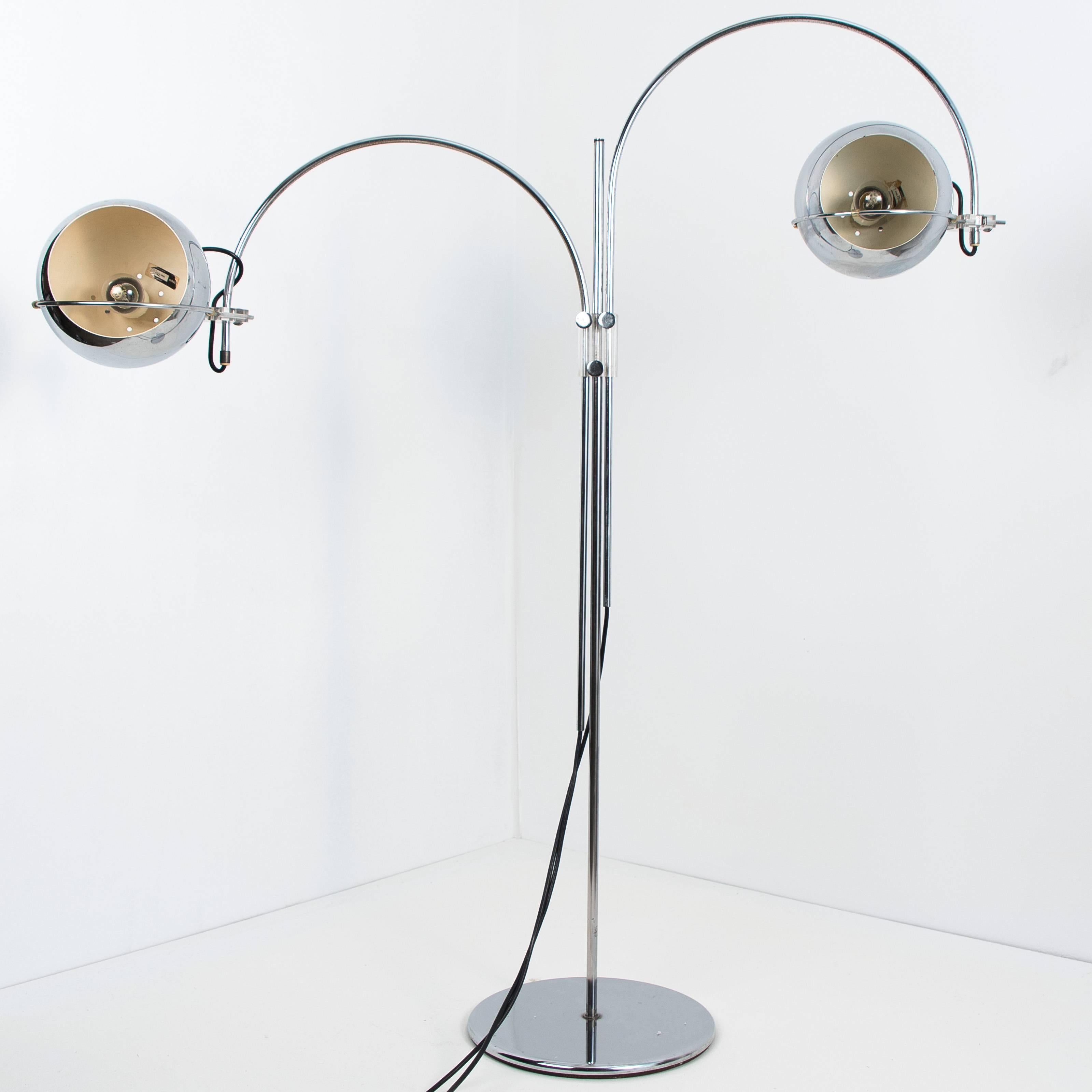 Dutch Chrome Floor Lamp from Gepo, Double Eye-Ball, 1960s at 1stDibs