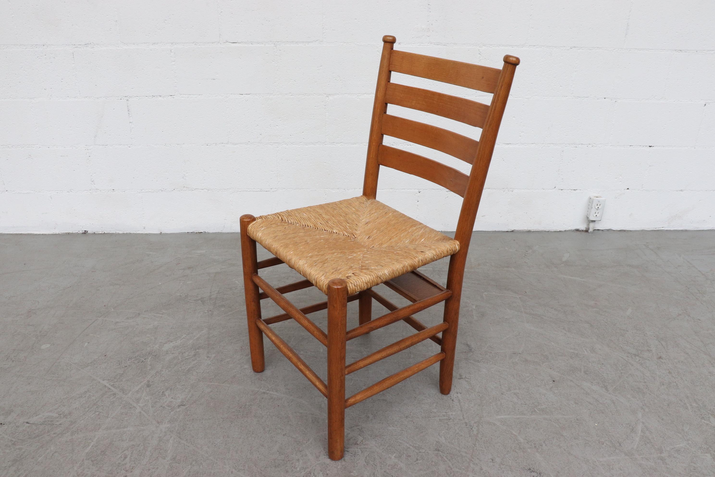 Mid-Century Modern Set of 6  Dutch Oak and Rush Church Chairs from the Zuiderkerk Enkhuizen 