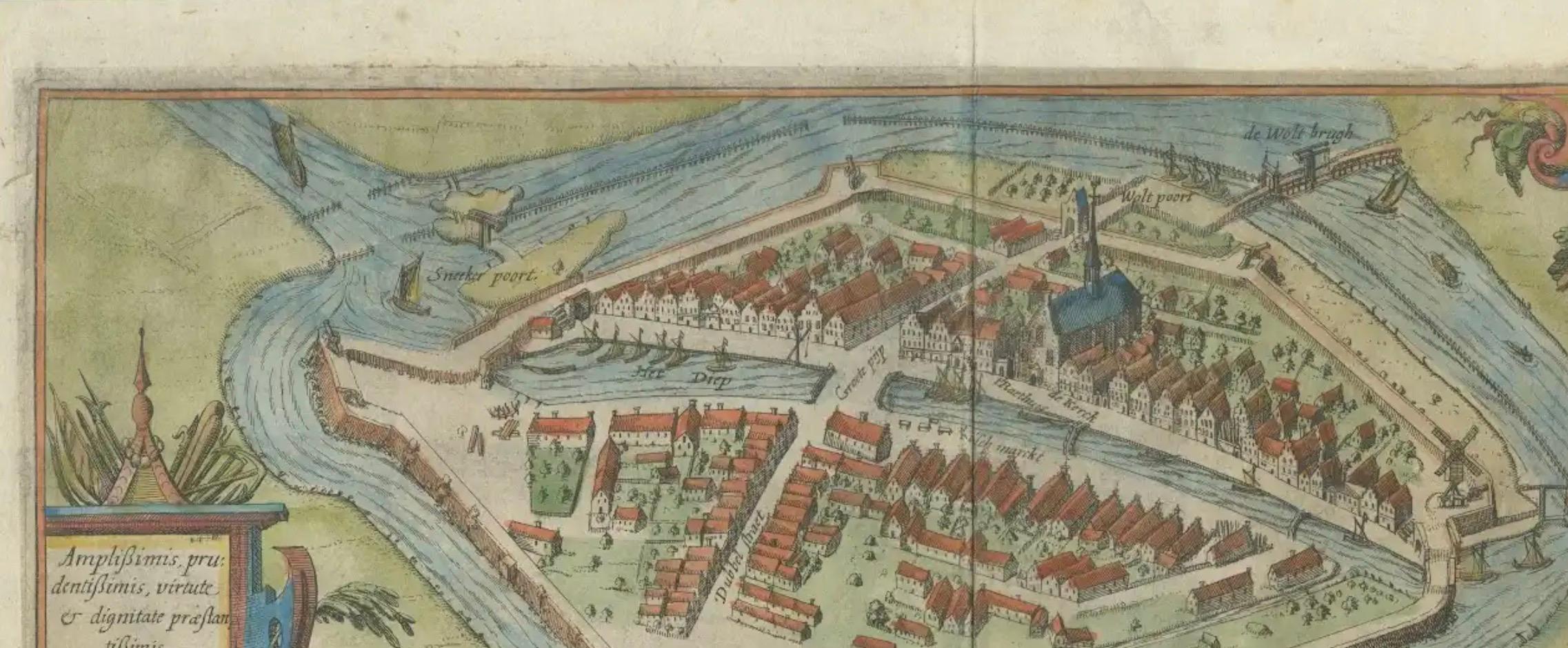 Olandese Pianta della città olandese di Sloten in Frisia di N. Van Geelkercken, colorata a mano 1616 in vendita