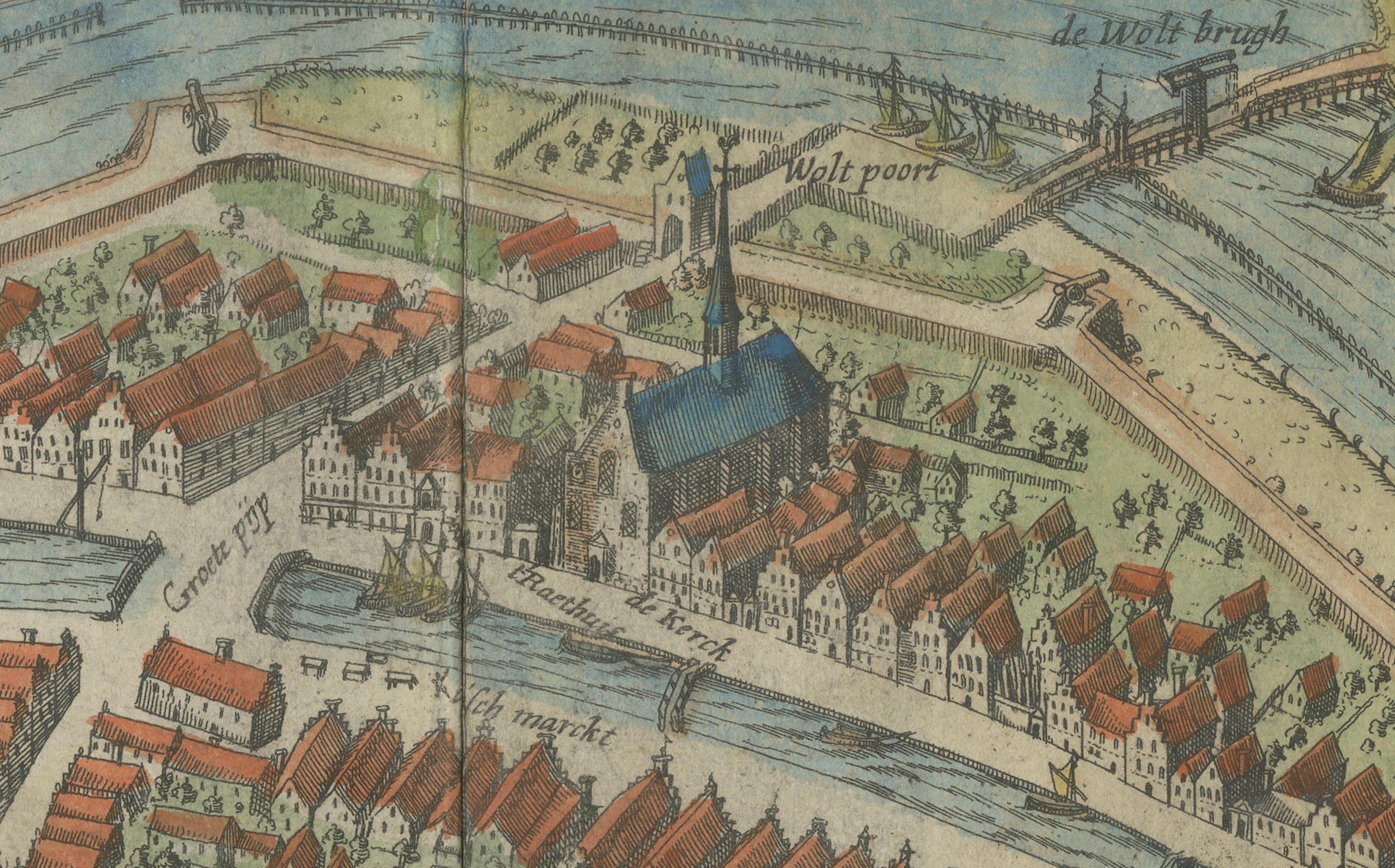 Inciso Pianta della città olandese di Sloten in Frisia di N. Van Geelkercken, colorata a mano 1616 in vendita