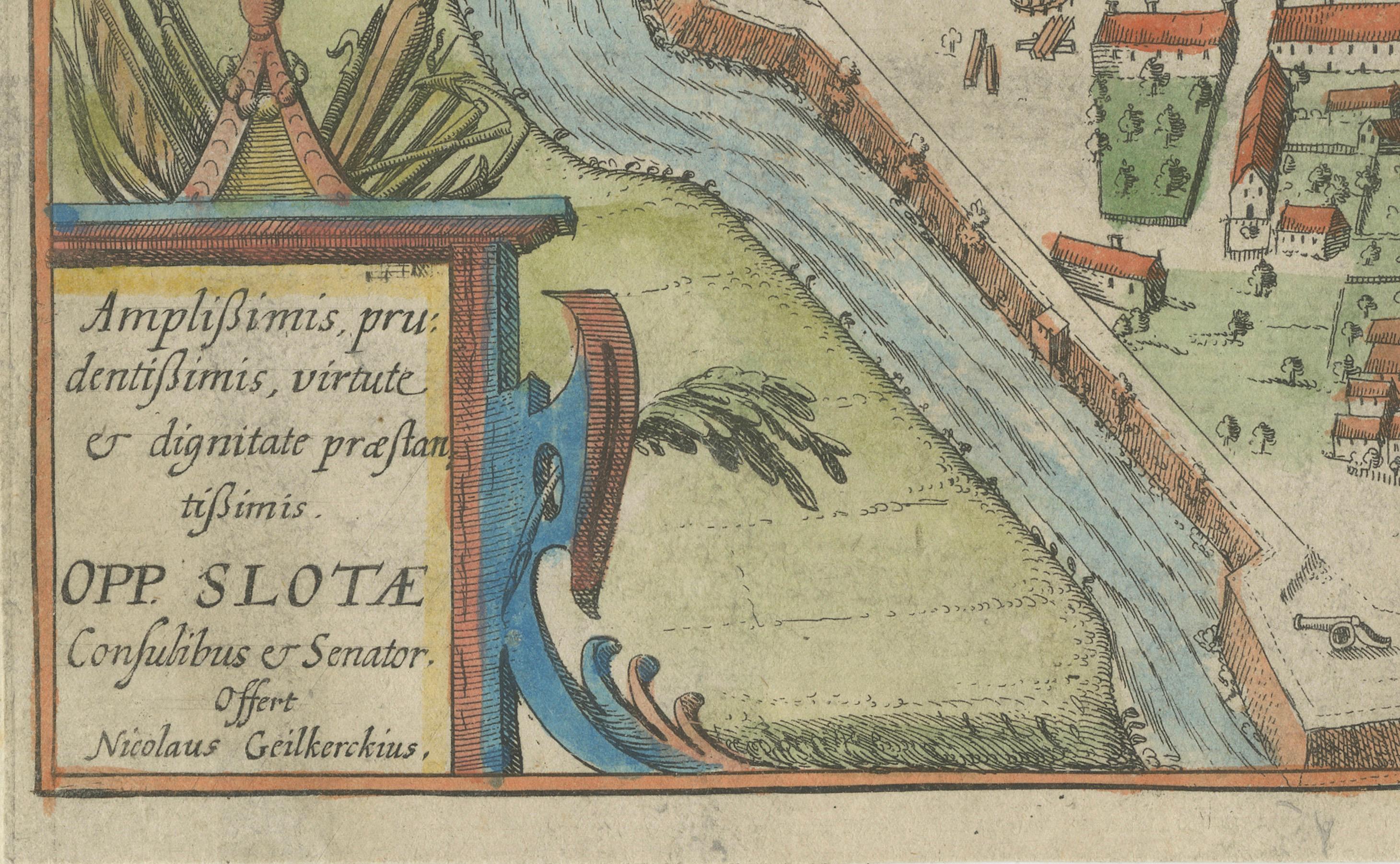 Inizio XVII secolo Pianta della città olandese di Sloten in Frisia di N. Van Geelkercken, colorata a mano 1616 in vendita