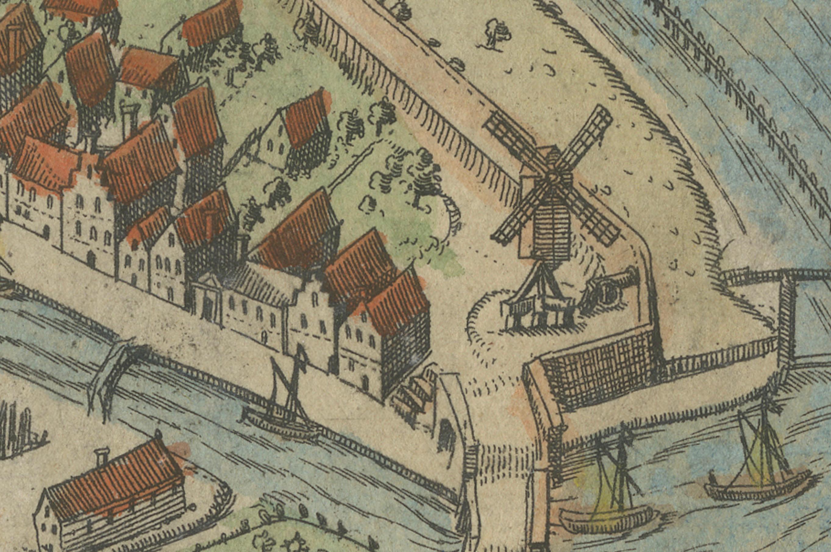 Carta Pianta della città olandese di Sloten in Frisia di N. Van Geelkercken, colorata a mano 1616 in vendita