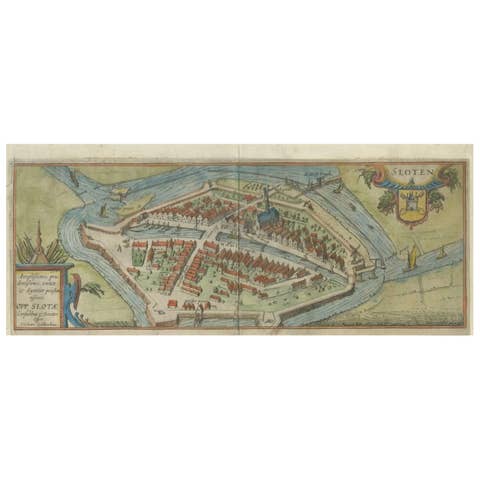 Dutch City Plan of Sloten in Friesland by N. Van Geelkercken, hand-colored 1616