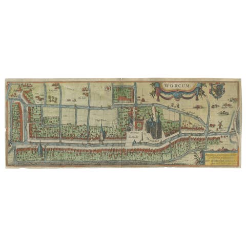 Dutch City Plan of Workum in Friesland by N. Van Geelkercken, hand-colored 1616