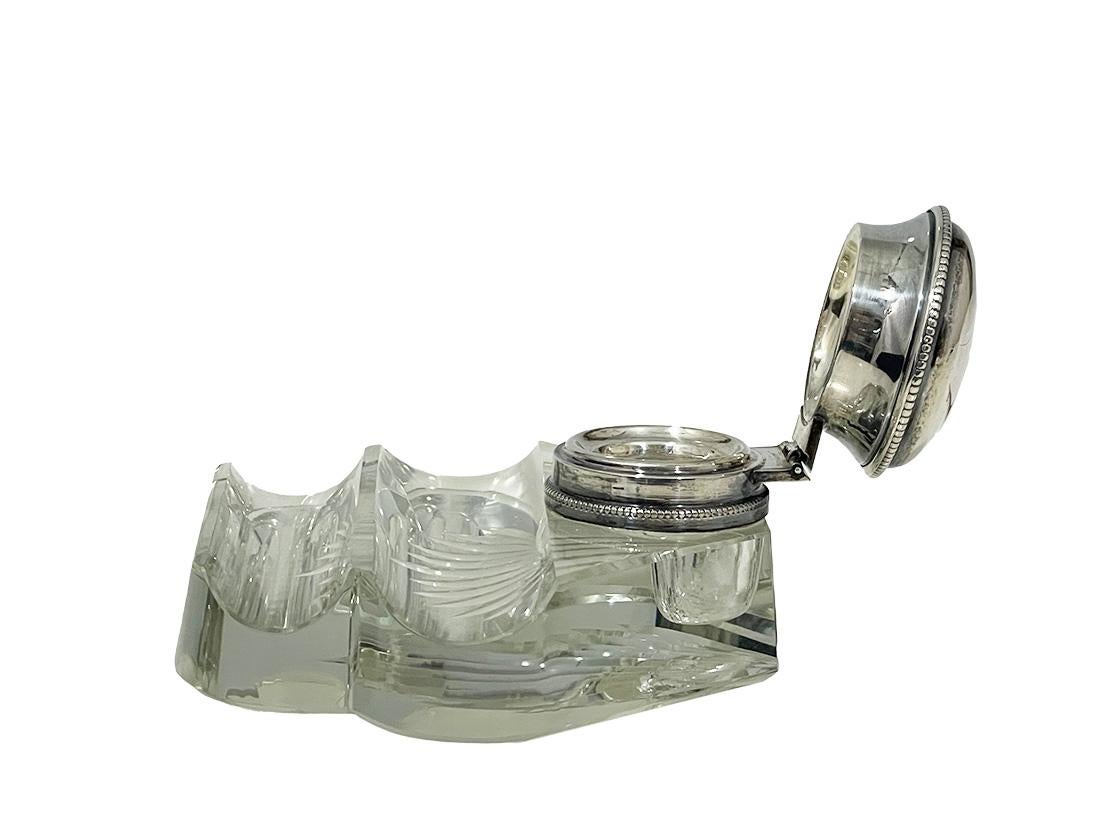 Calamaio olandese in cristallo trasparente e argento, circa 1850 in vendita 1
