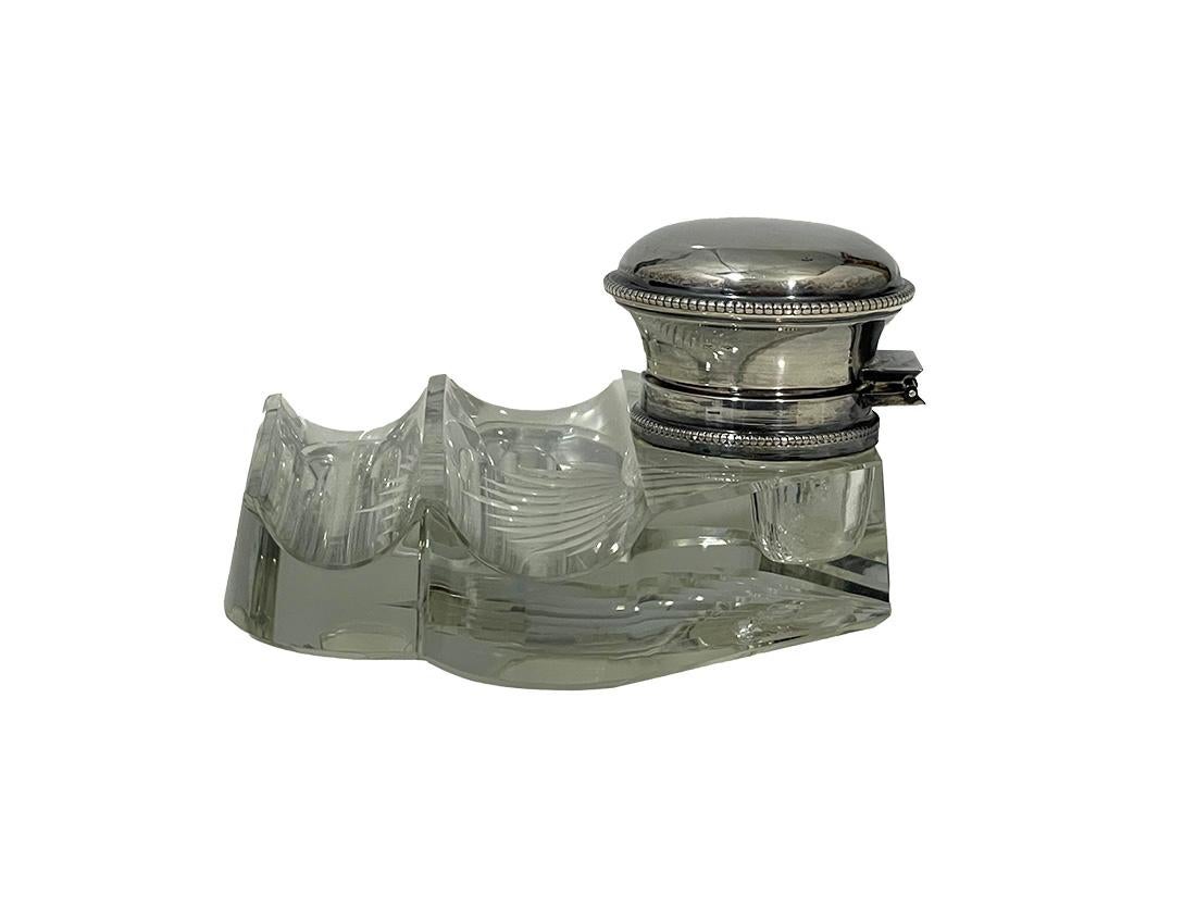Calamaio olandese in cristallo trasparente e argento, circa 1850 in vendita 2