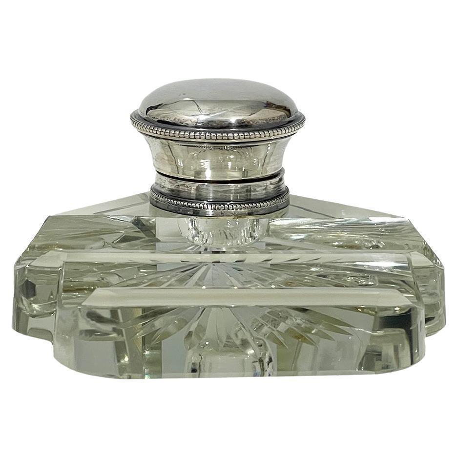 Dutch clear crystal with Silver Inkwell, circa 1850