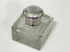 Cristallo trasparente olandese con calamaio d'argento, metà del XX secolo