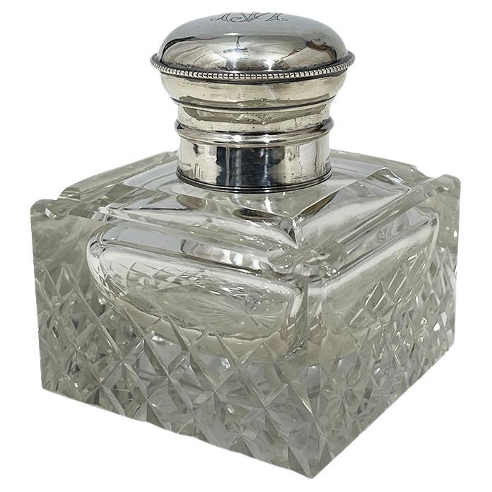 Dutch clear crystal with Silver Inkwell, mid 20th Century For Sale