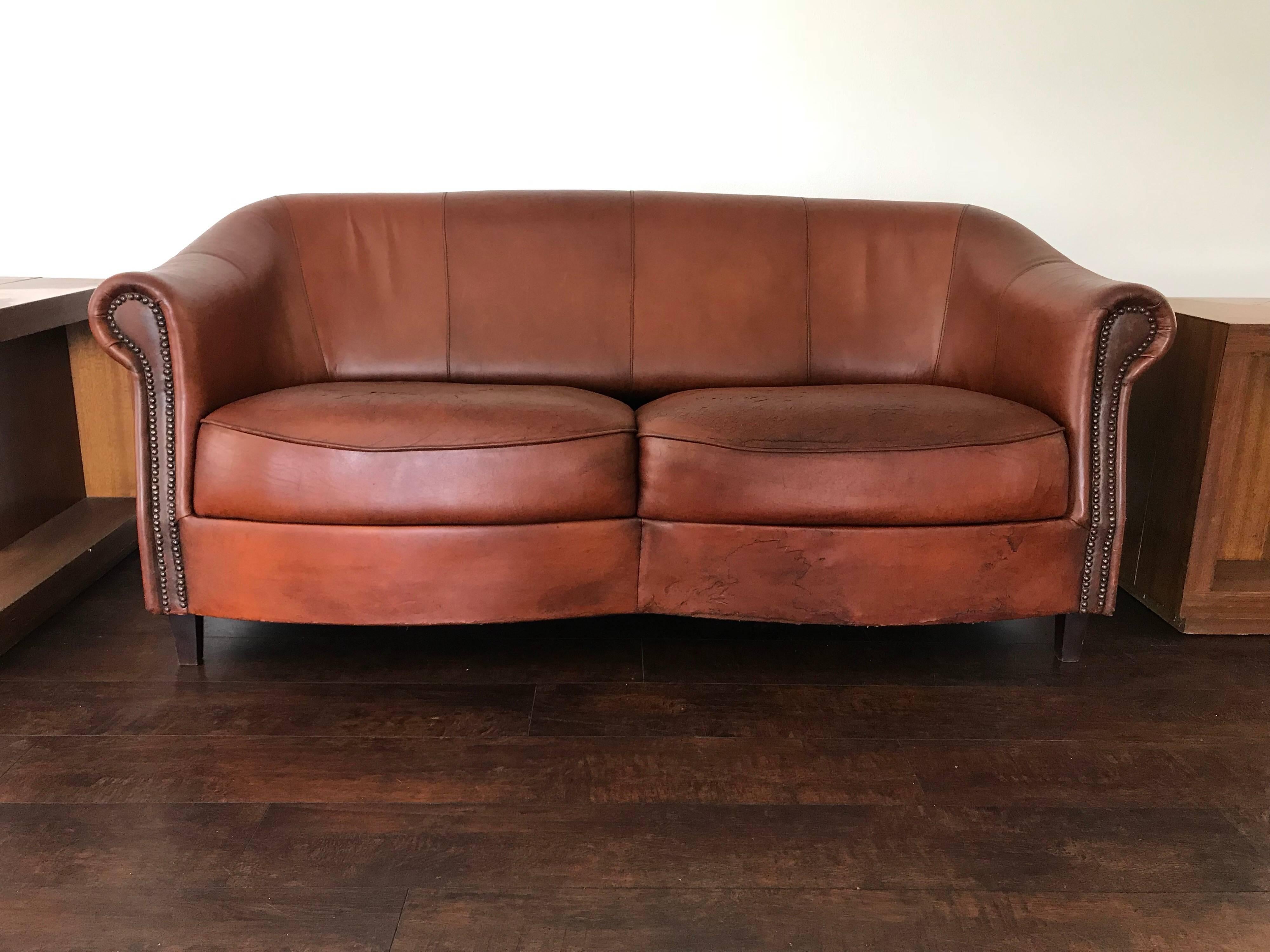 Dutch Cognac Leather Cigar Sofa 5