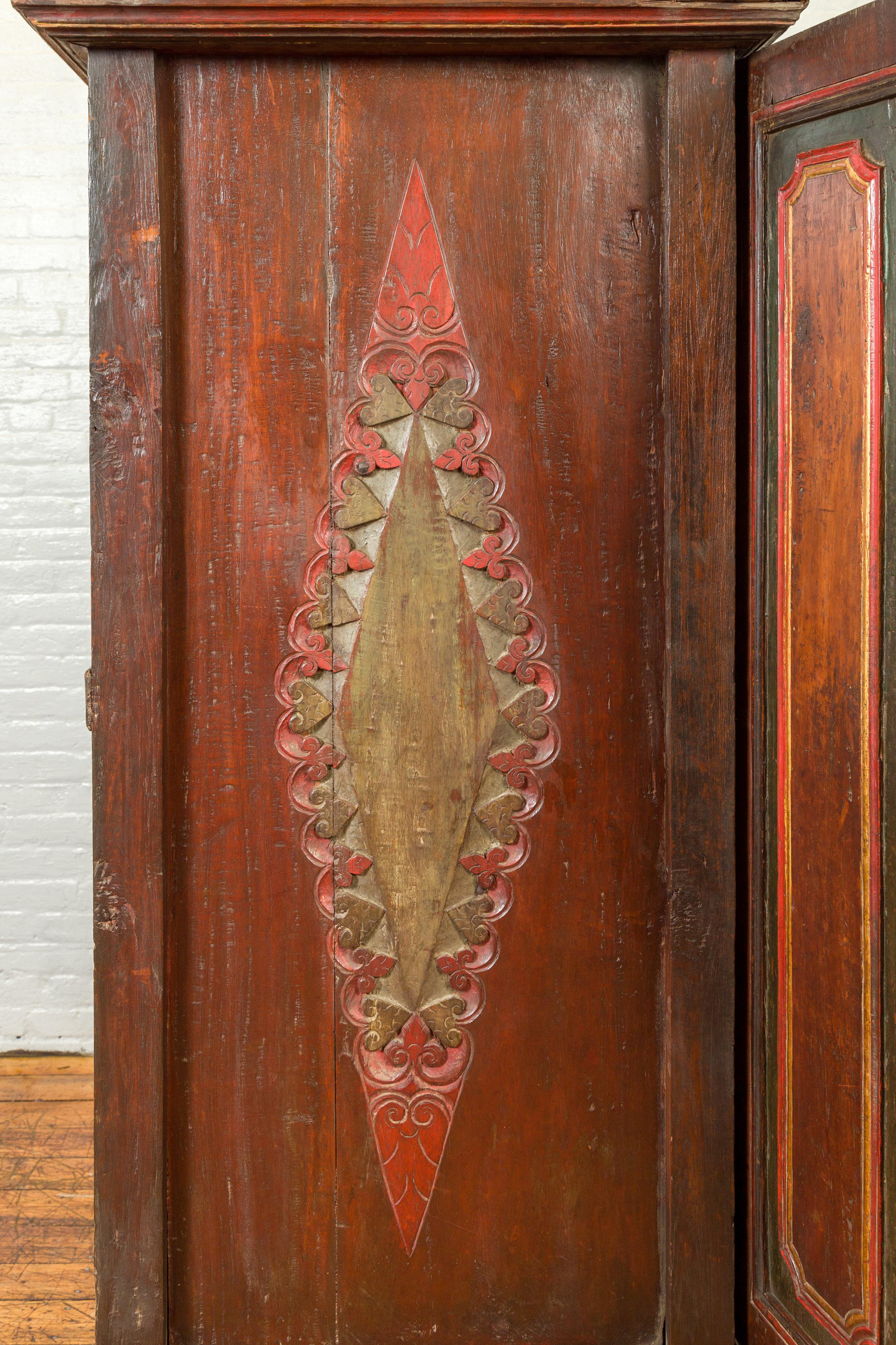 Dutch Colonial 19th Century Cabinet with Polychrome Finish and Carved Sides 5