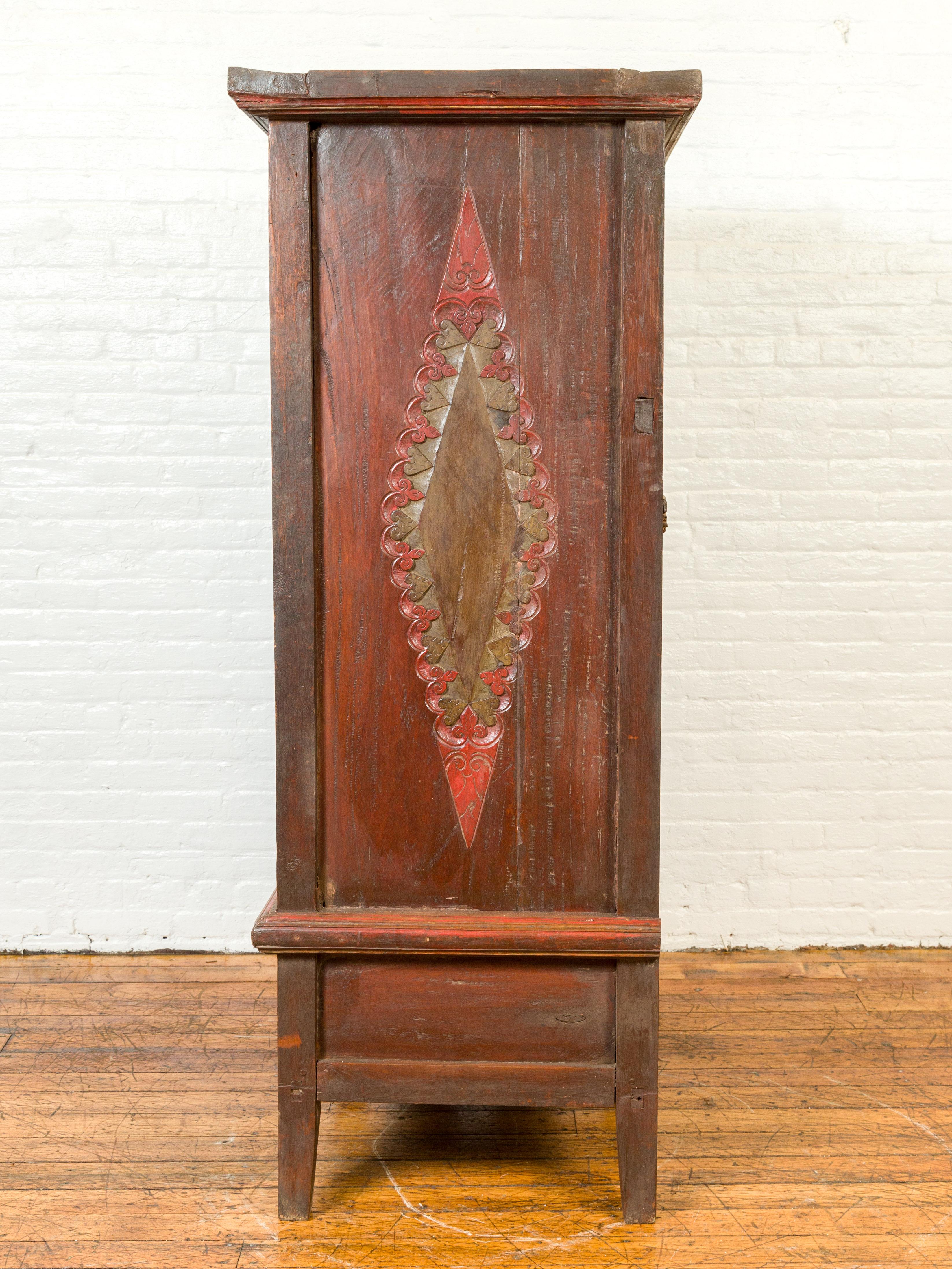 Dutch Colonial 19th Century Cabinet with Polychrome Finish and Carved Sides 9