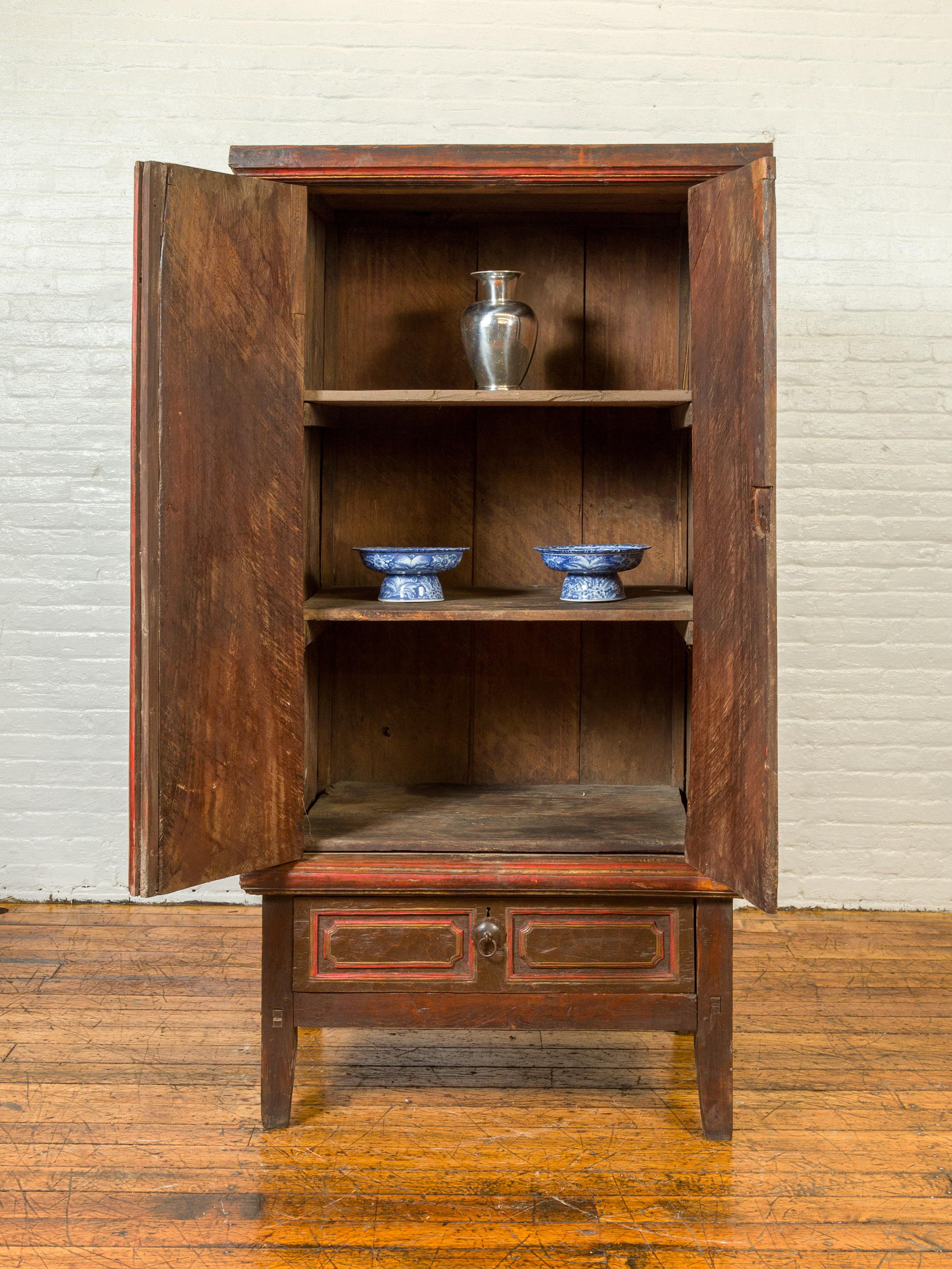 Dutch Colonial 19th Century Cabinet with Polychrome Finish and Carved Sides In Good Condition In Yonkers, NY