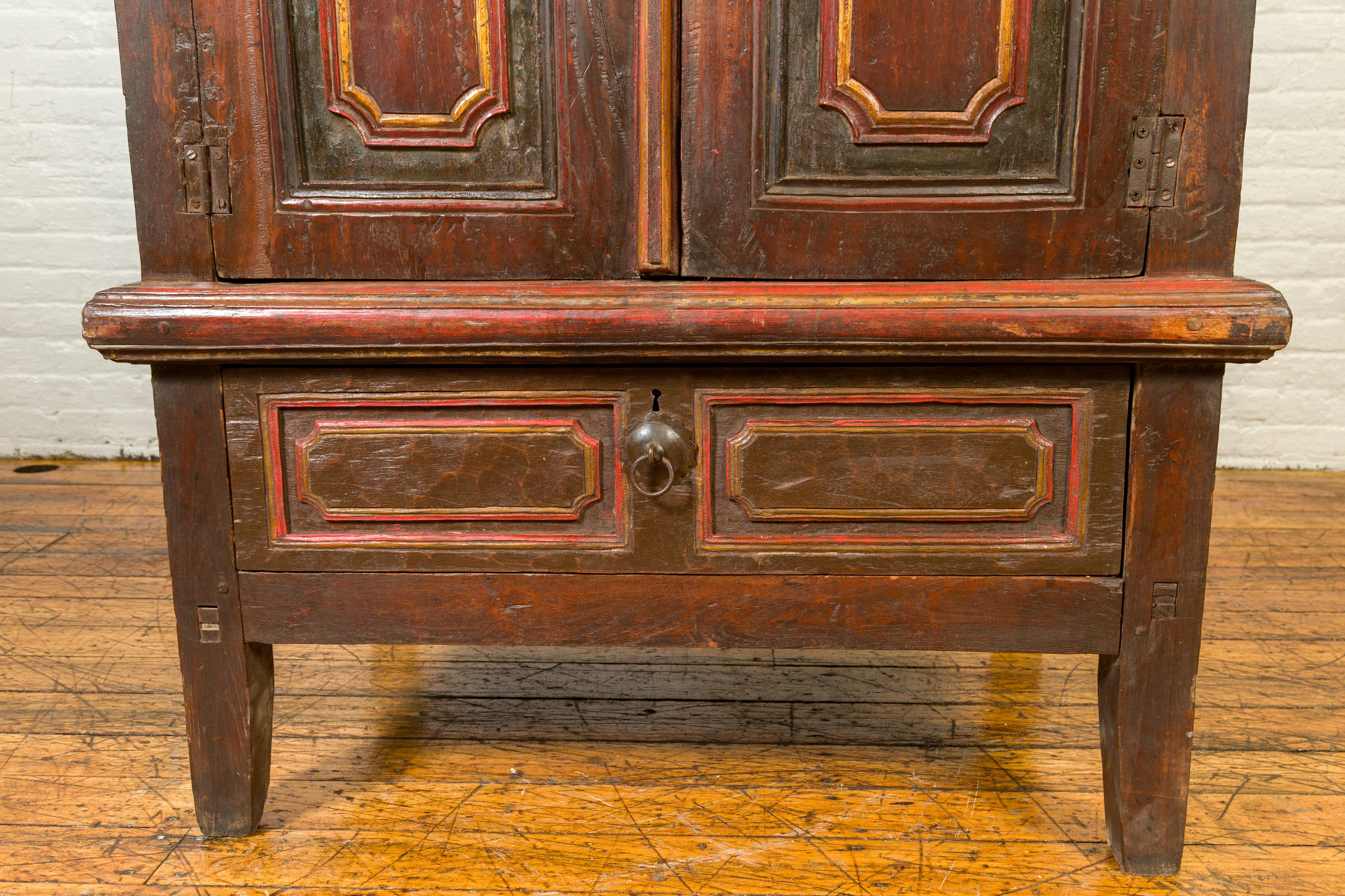 Dutch Colonial 19th Century Cabinet with Polychrome Finish and Carved Sides 3