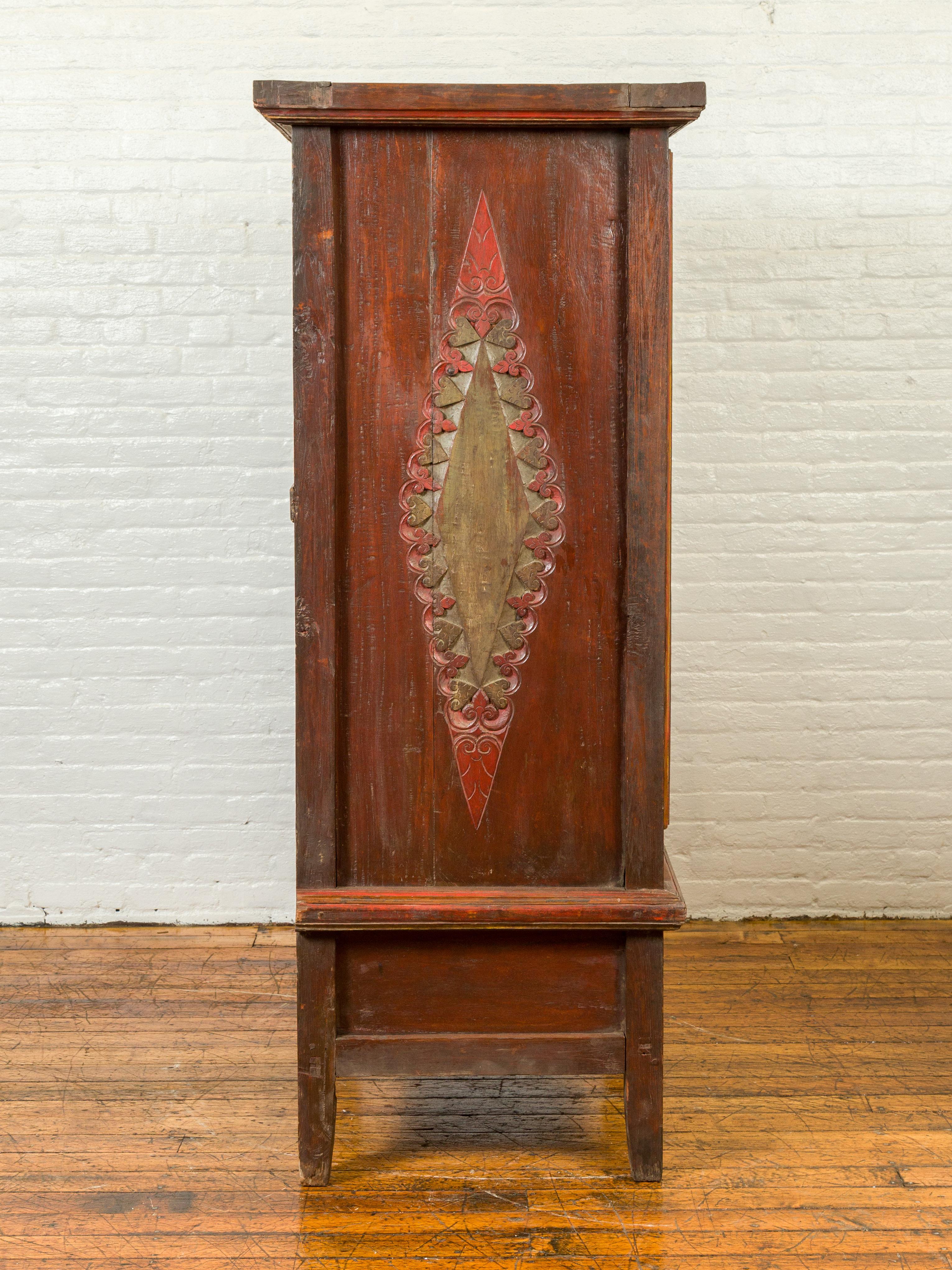 Dutch Colonial 19th Century Cabinet with Polychrome Finish and Carved Sides 4
