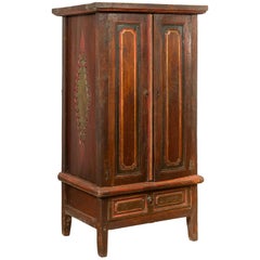 Dutch Colonial 19th Century Cabinet with Polychrome Finish and Carved Sides