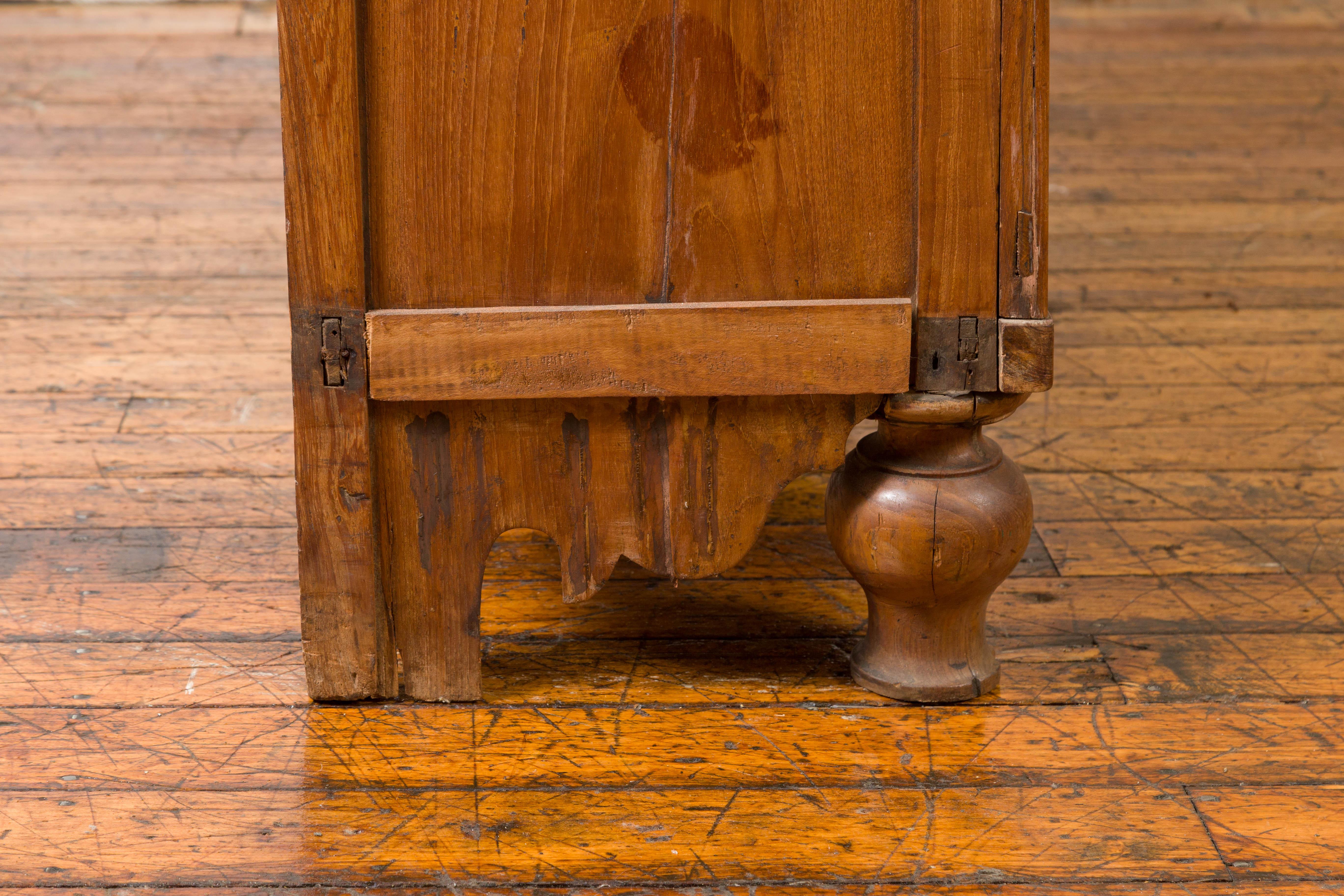 Dutch Colonial 19th Century Teak Wood Cabinet with Carved Panels and Shelves For Sale 6