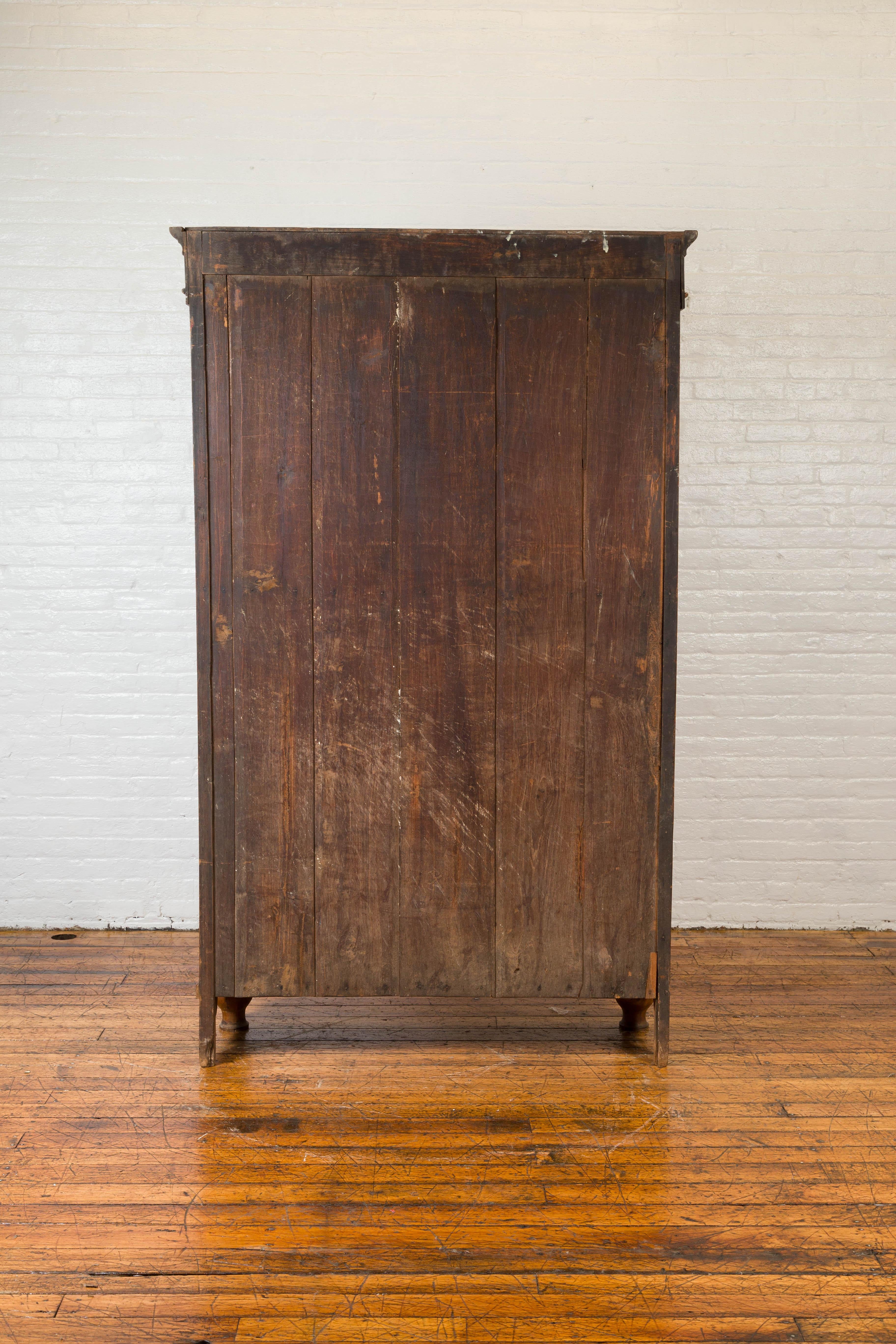 Dutch Colonial 19th Century Teak Wood Cabinet with Carved Panels and Shelves For Sale 8