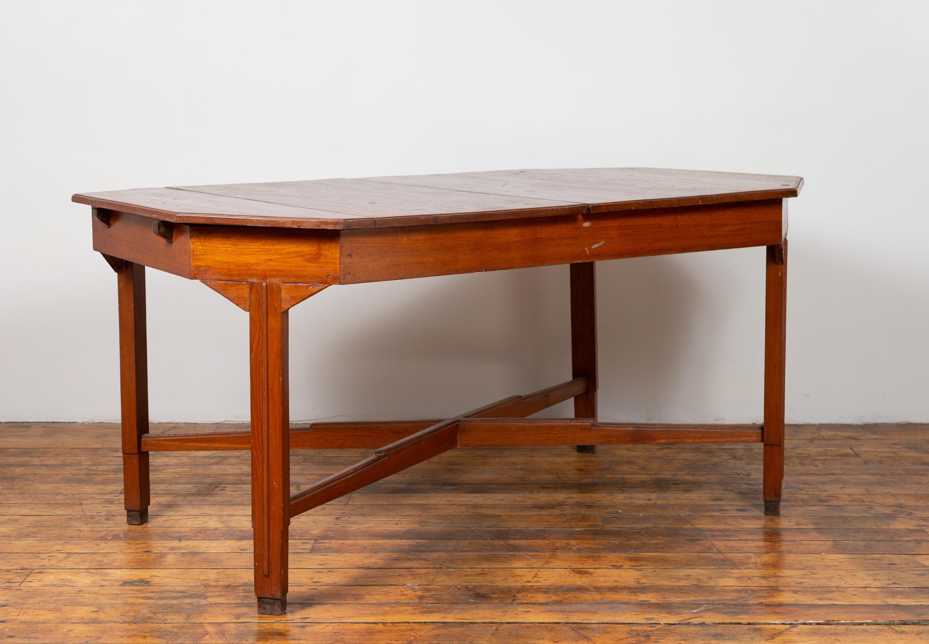 Javanese Dutch Colonial Antique Extension Dining Table with Folding Central Leaf