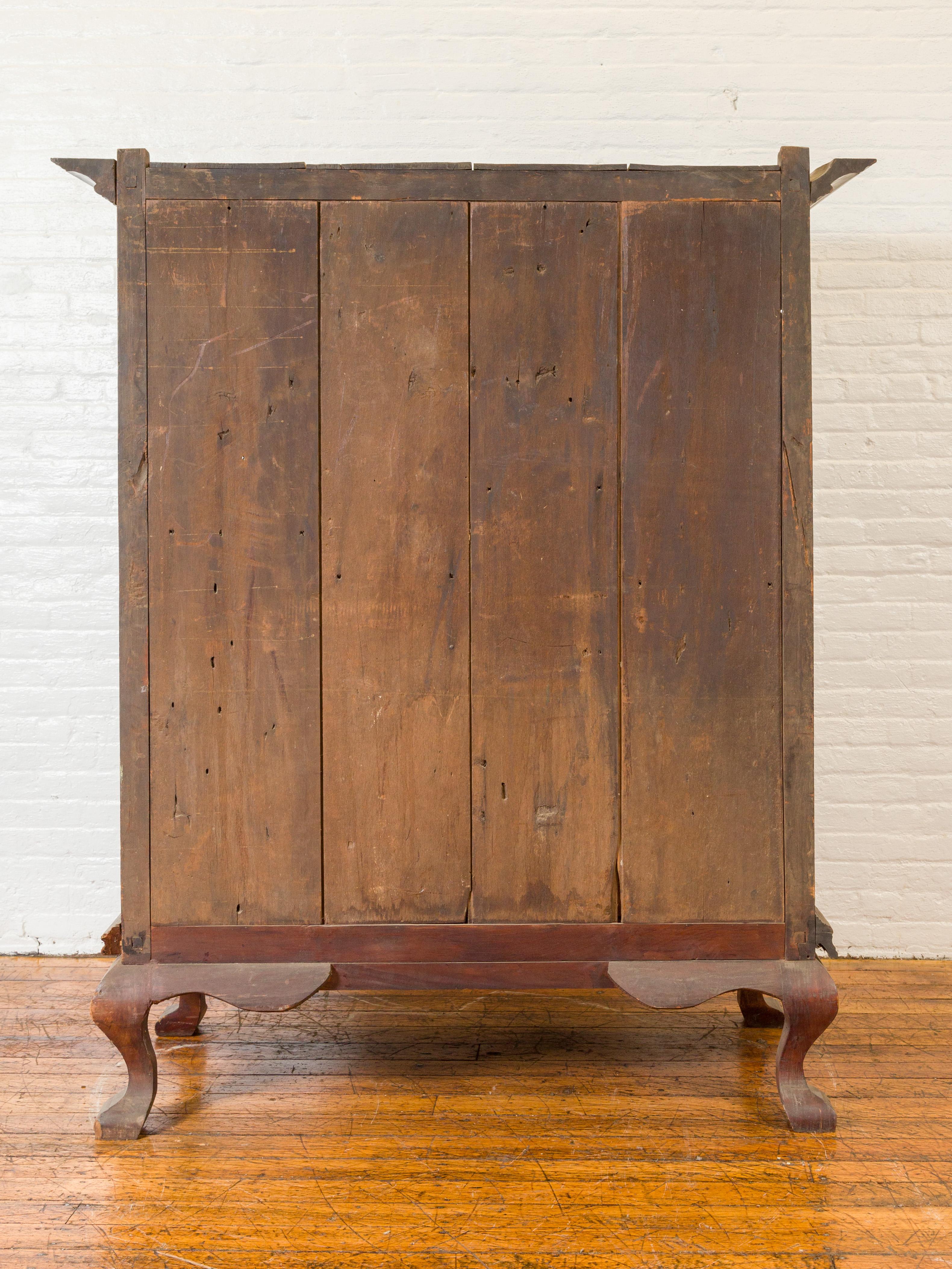 Dutch Colonial Antique Lacquered Wood Cabinet with Glass Doors and Cabriole Legs For Sale 6