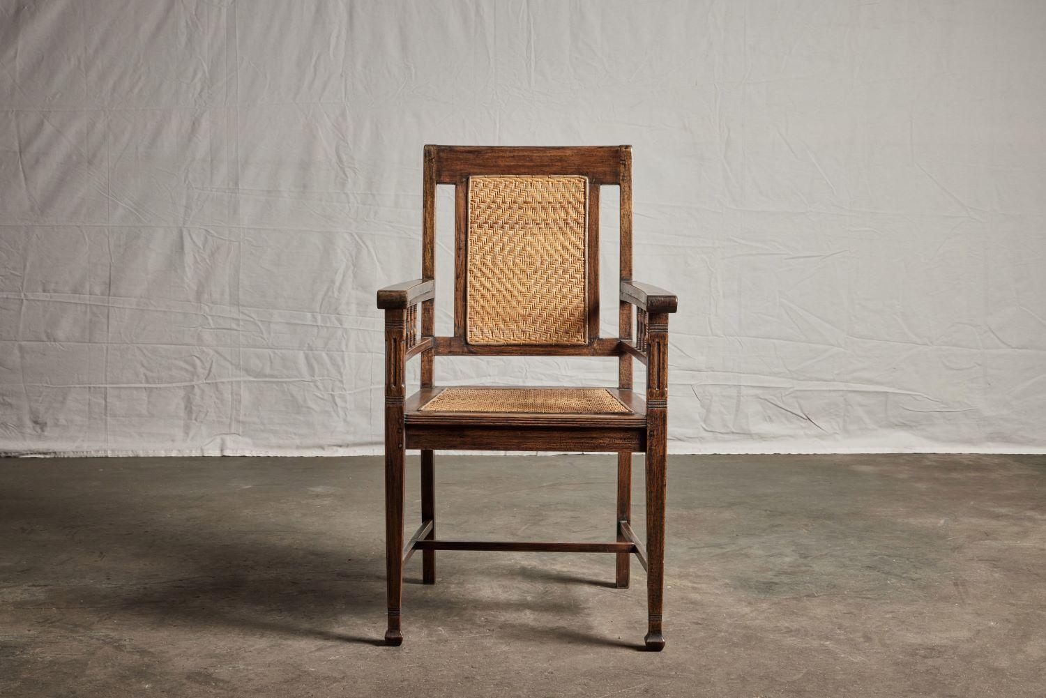 19th Century teak Armchair w/Cane Seat & Back. Made for the local Dutch in Indonesia. 
.