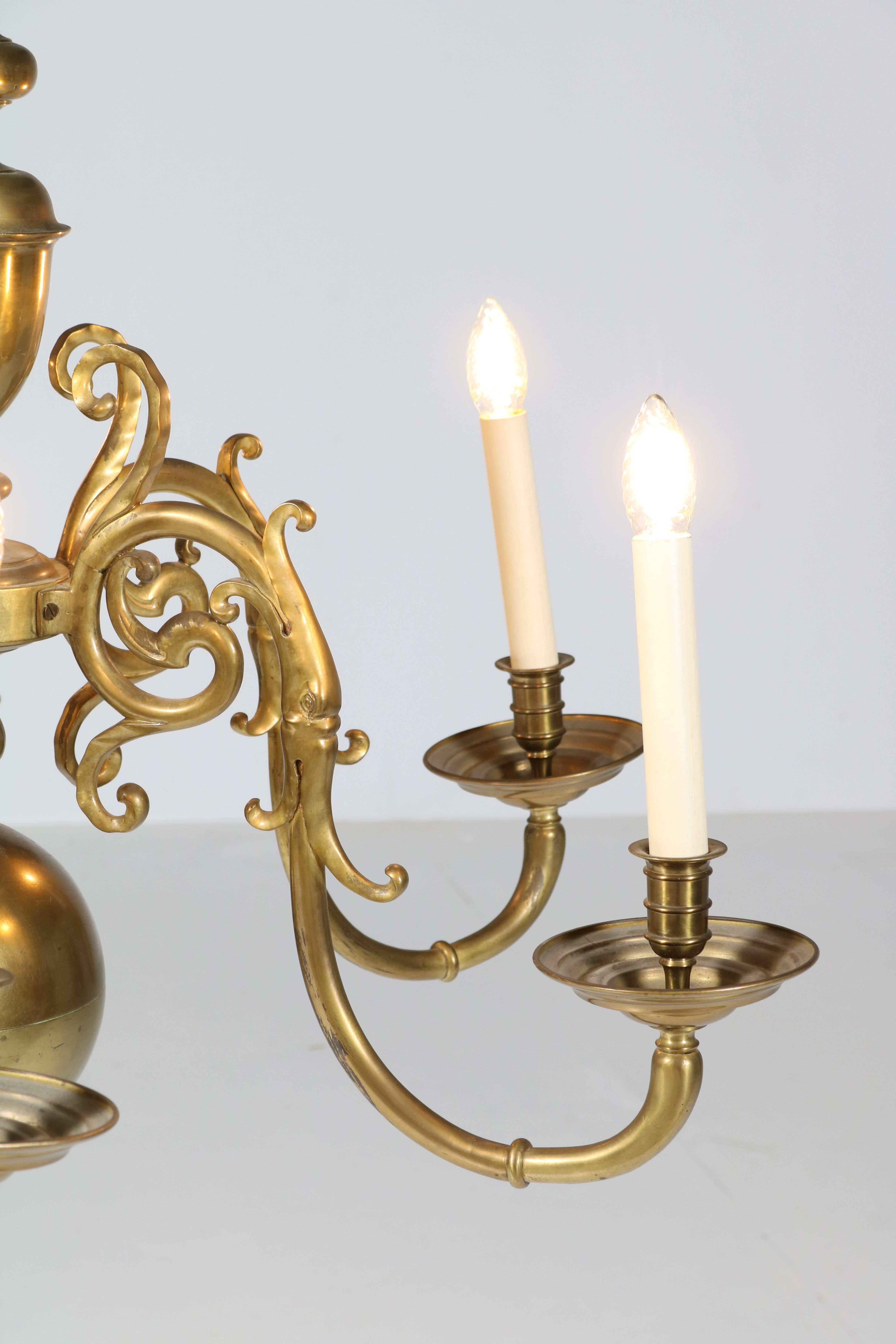 Dutch Colonial Baroque Patinated Brass Chandelier, 1880s 5