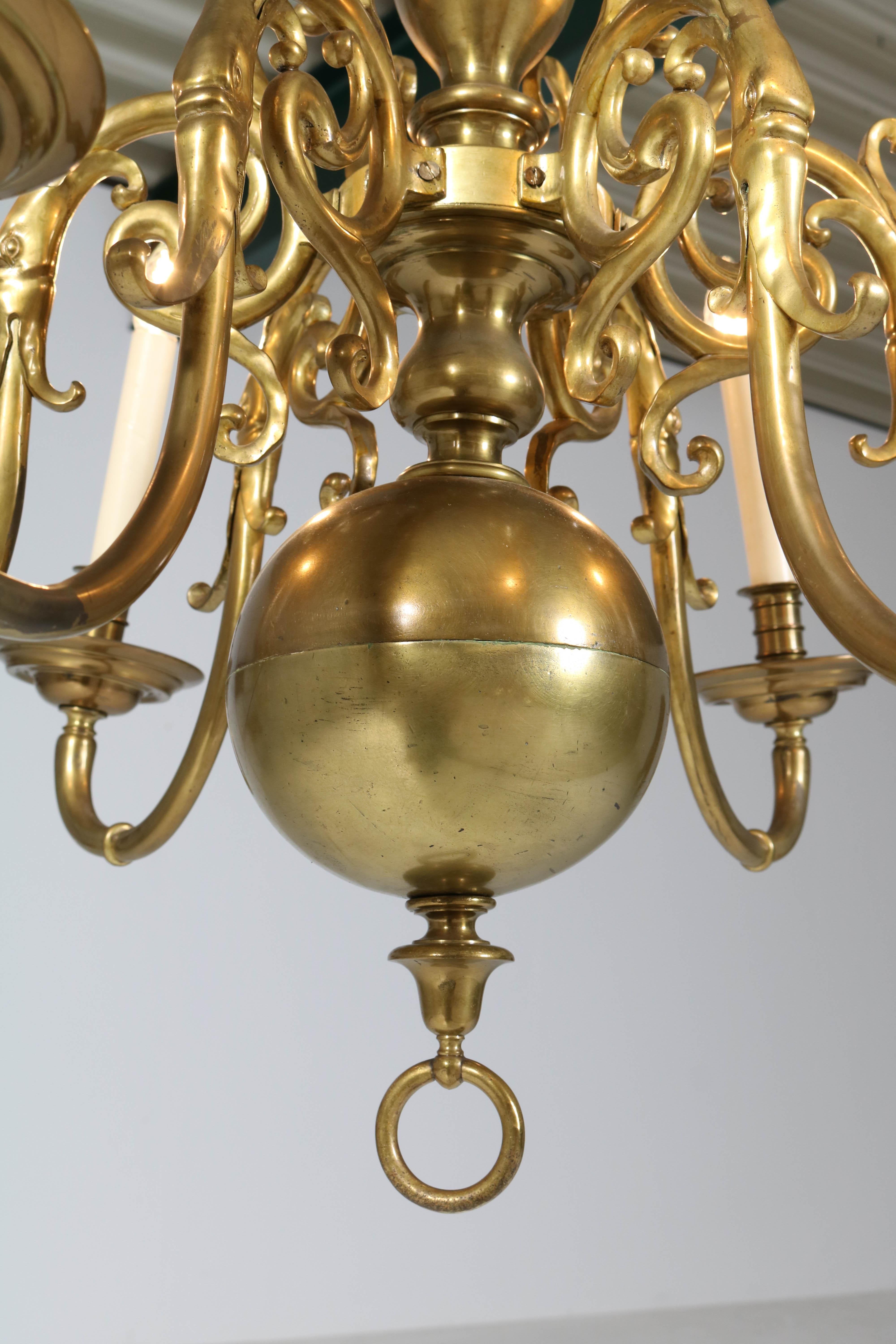 Dutch Colonial Baroque Patinated Brass Chandelier, 1880s 6