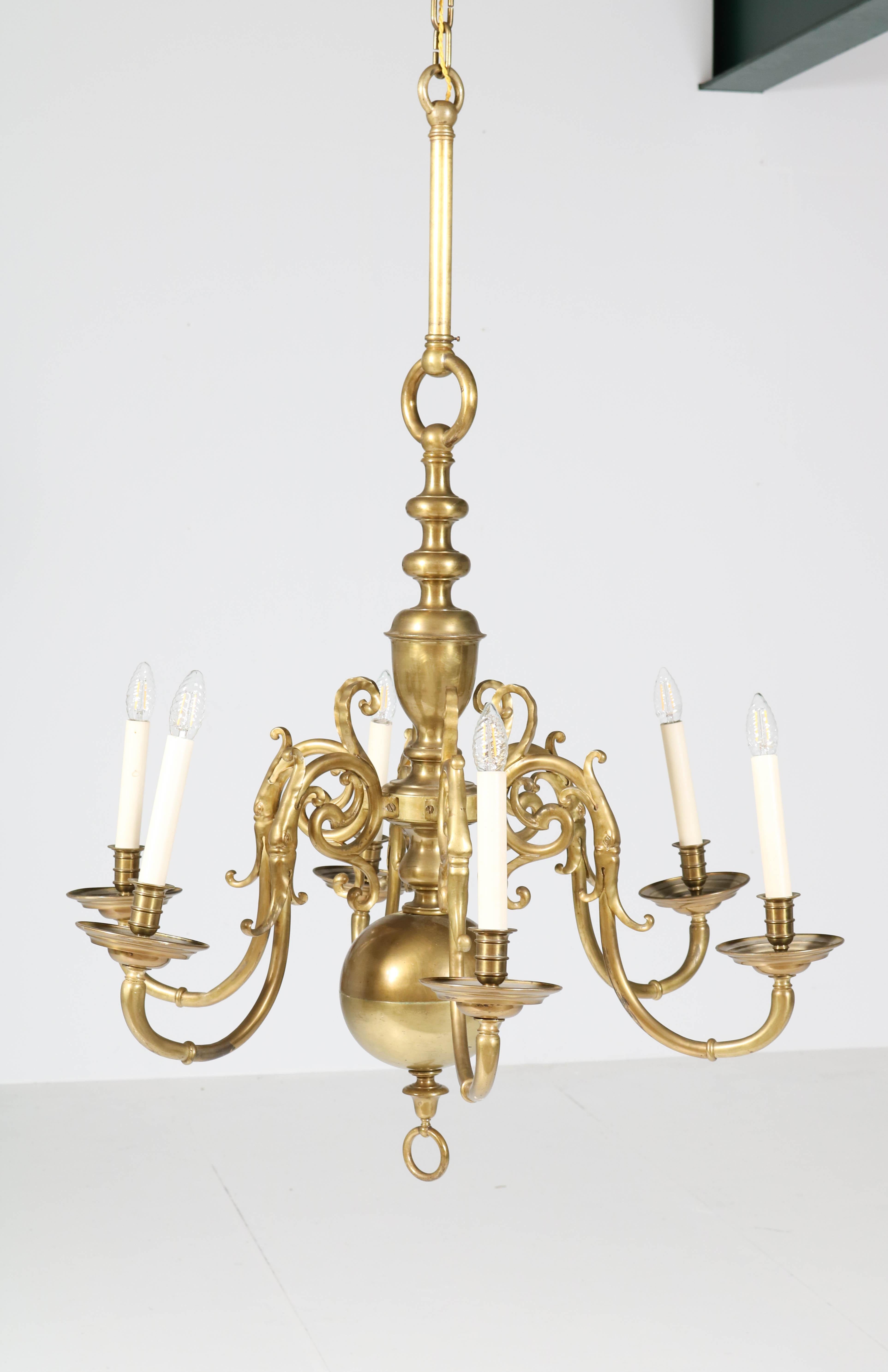Dutch Colonial Baroque Patinated Brass Chandelier, 1880s In Good Condition In Amsterdam, NL