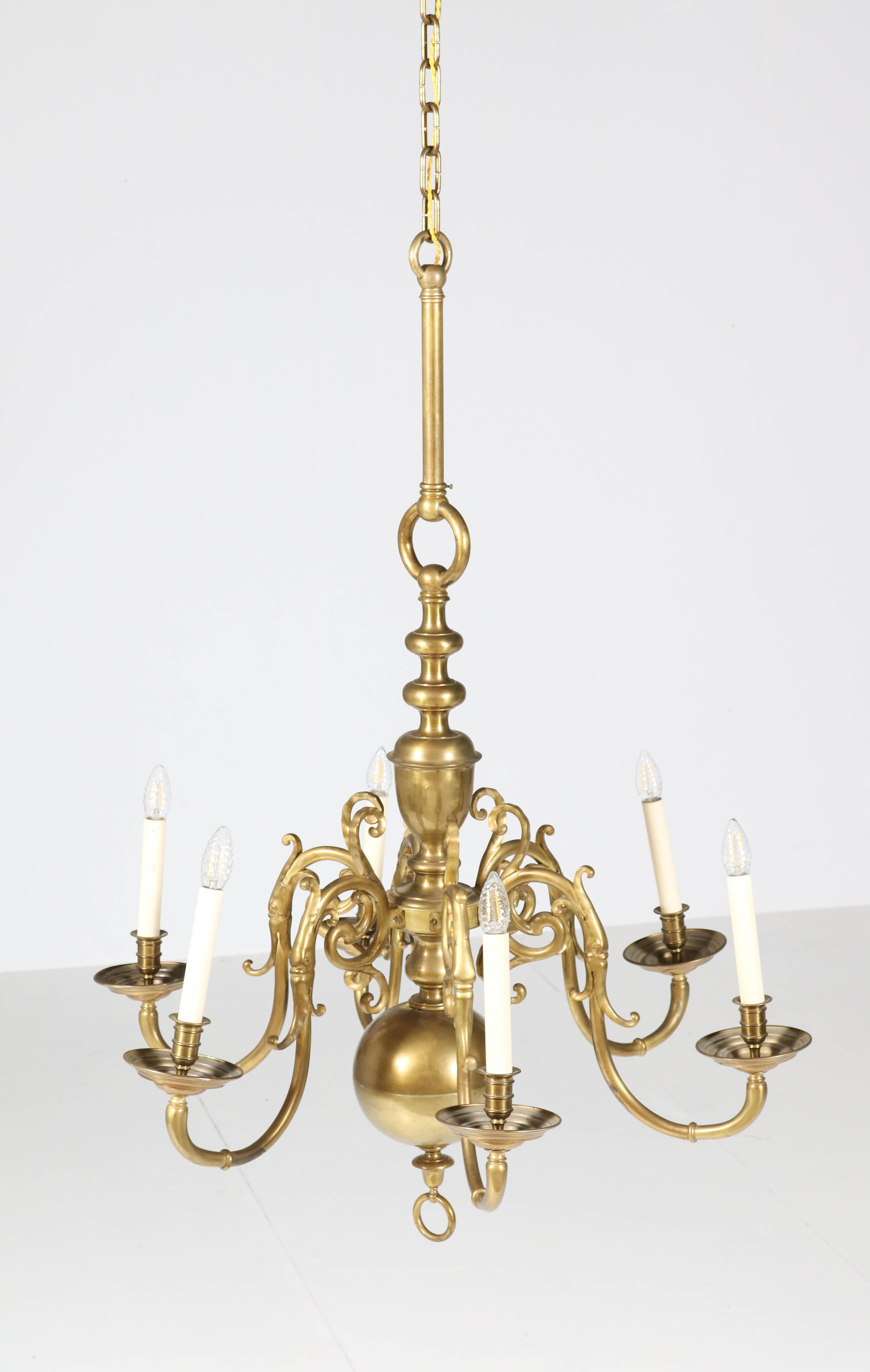 Late 19th Century Dutch Colonial Baroque Patinated Brass Chandelier, 1880s