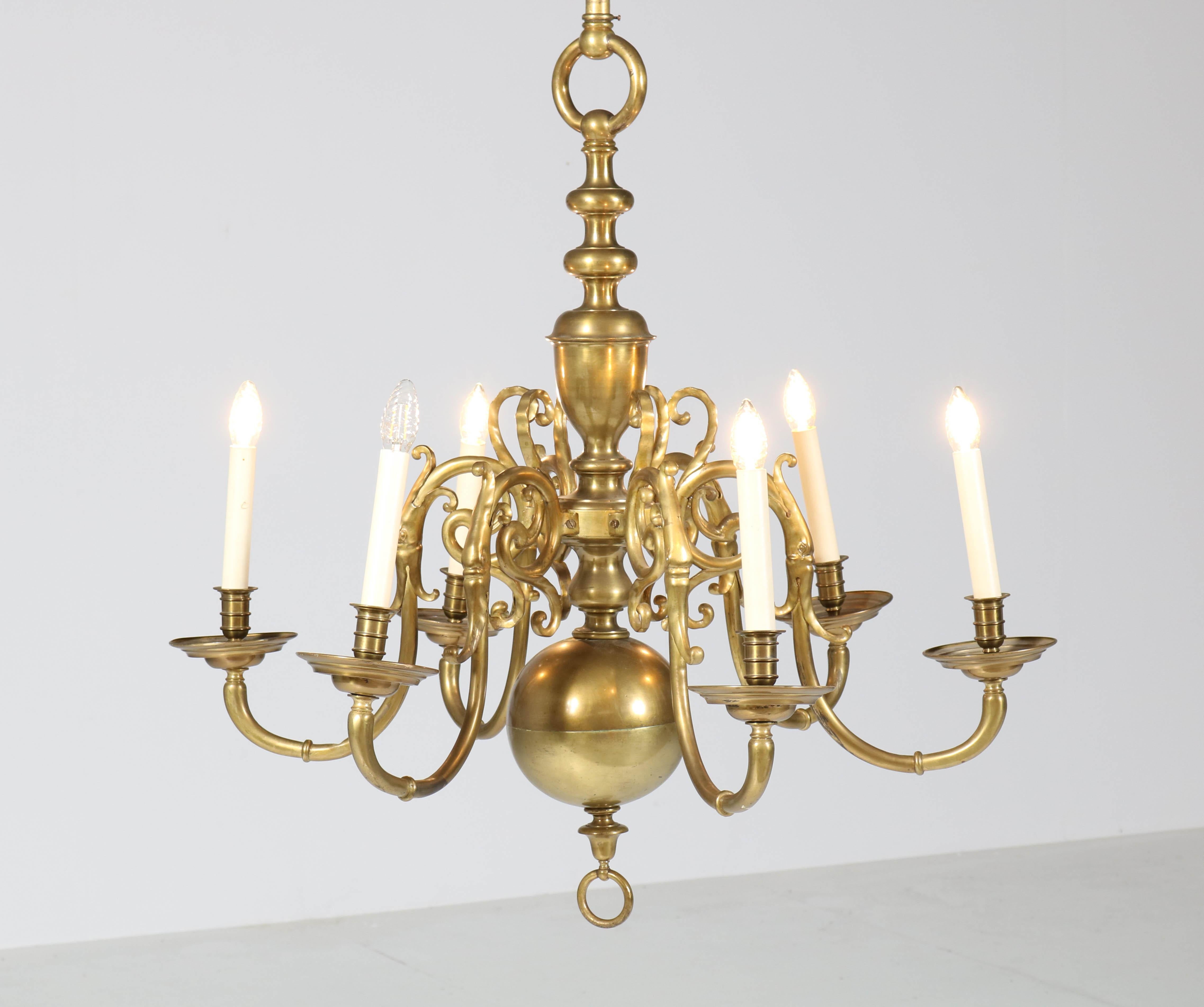 Dutch Colonial Baroque Patinated Brass Chandelier, 1880s 1