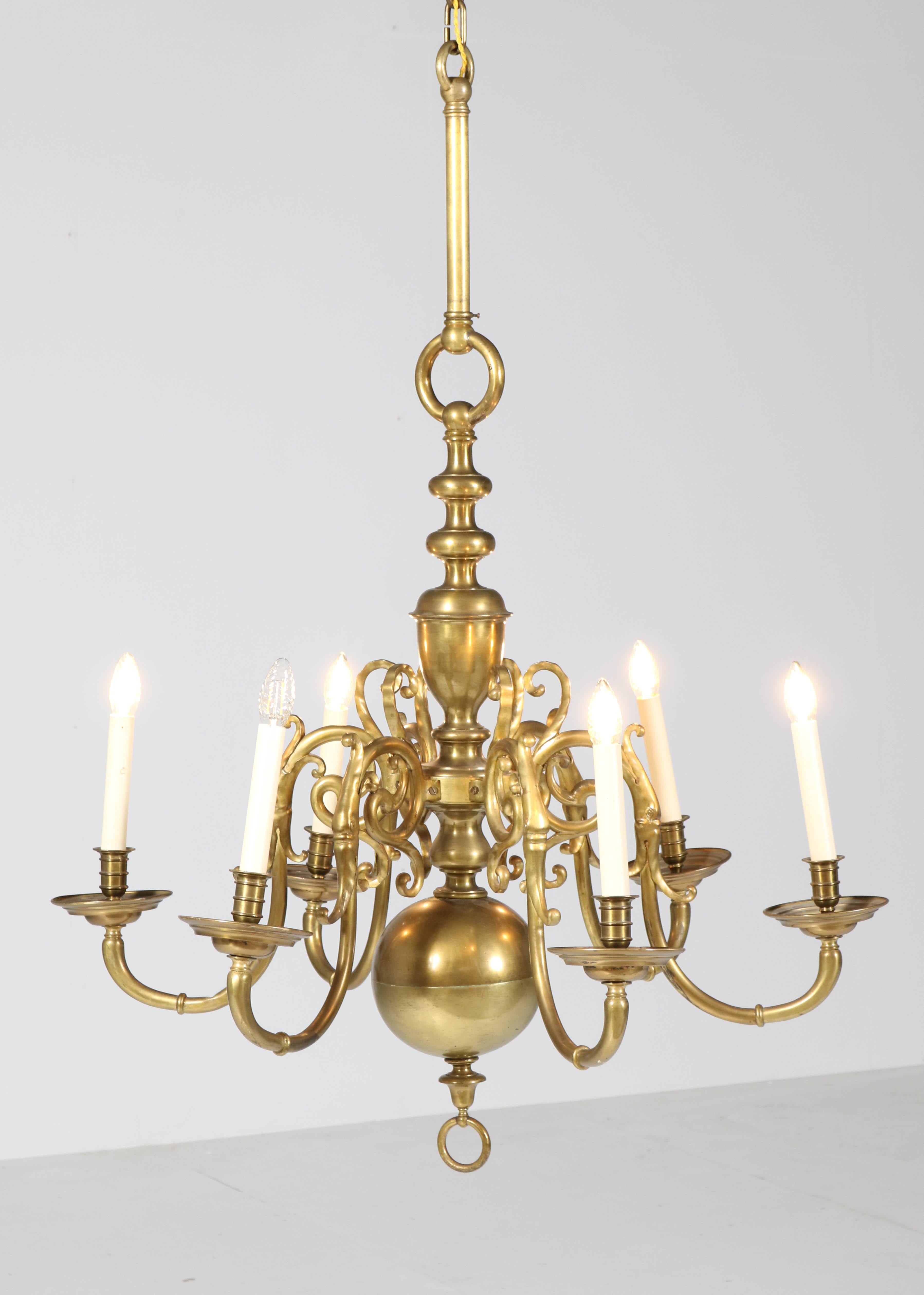 Dutch Colonial Baroque Patinated Brass Chandelier, 1880s 2