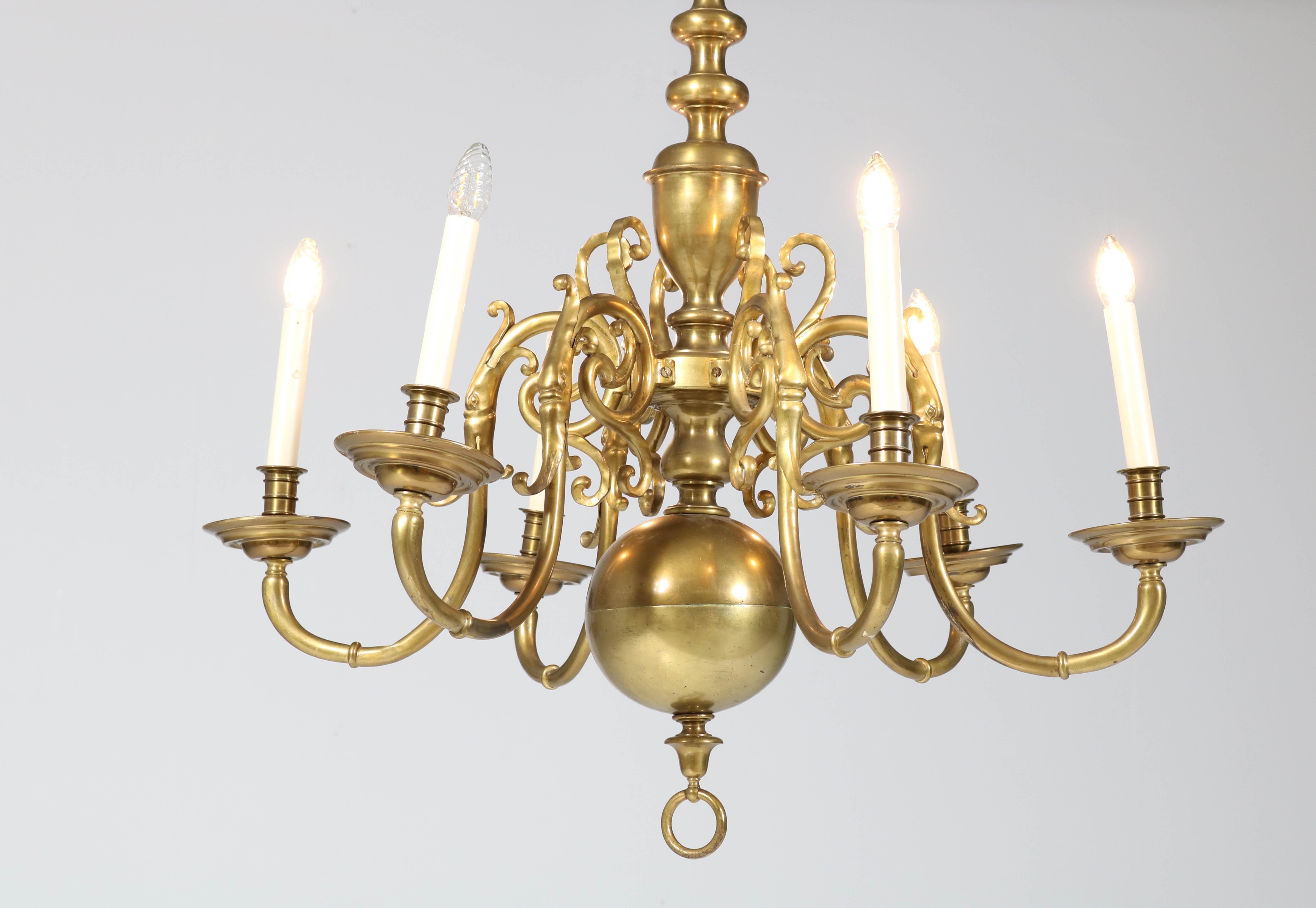 Dutch Colonial Baroque Patinated Brass Chandelier, 1880s 3