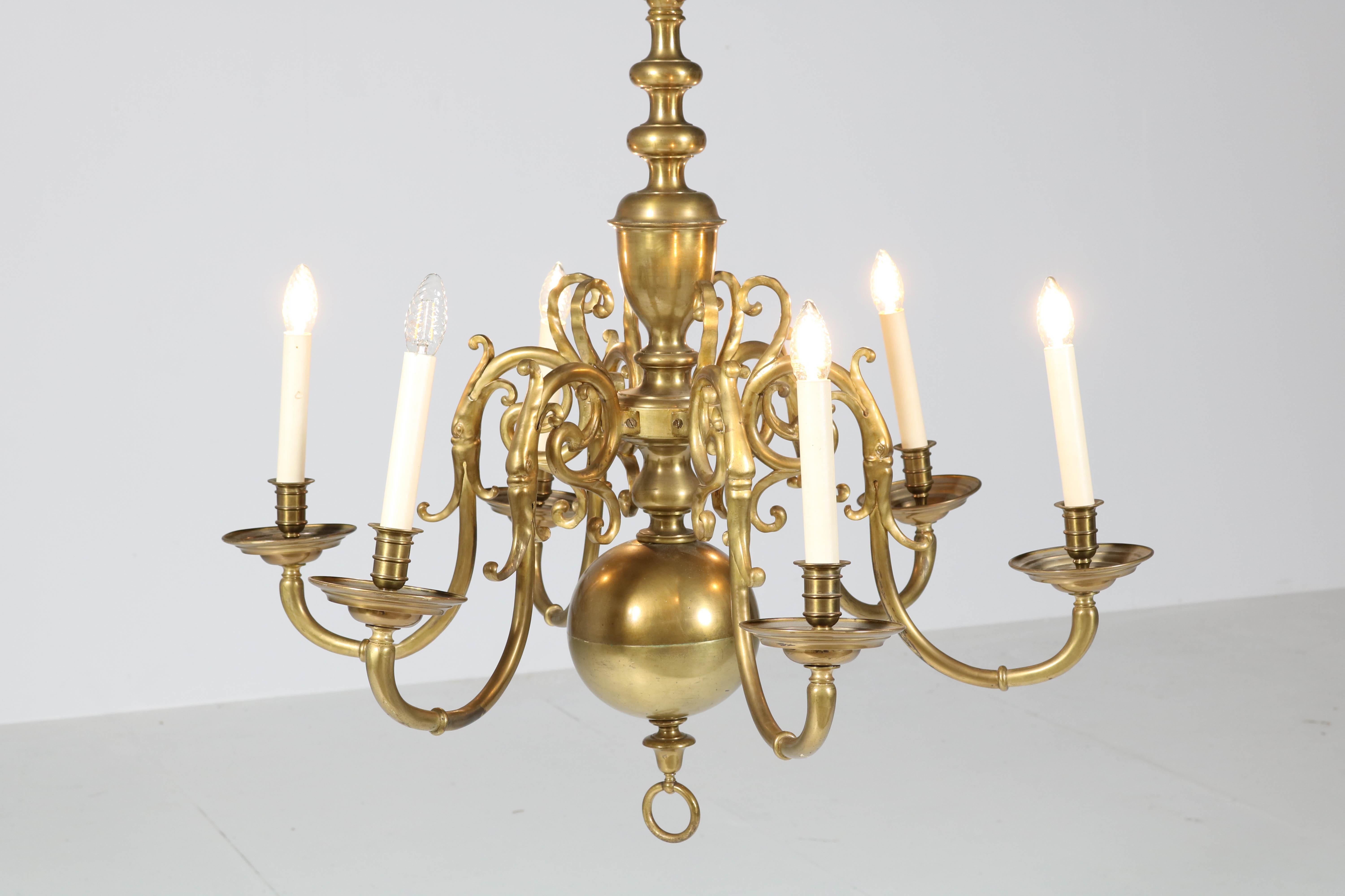Dutch Colonial Baroque Patinated Brass Chandelier, 1880s 4