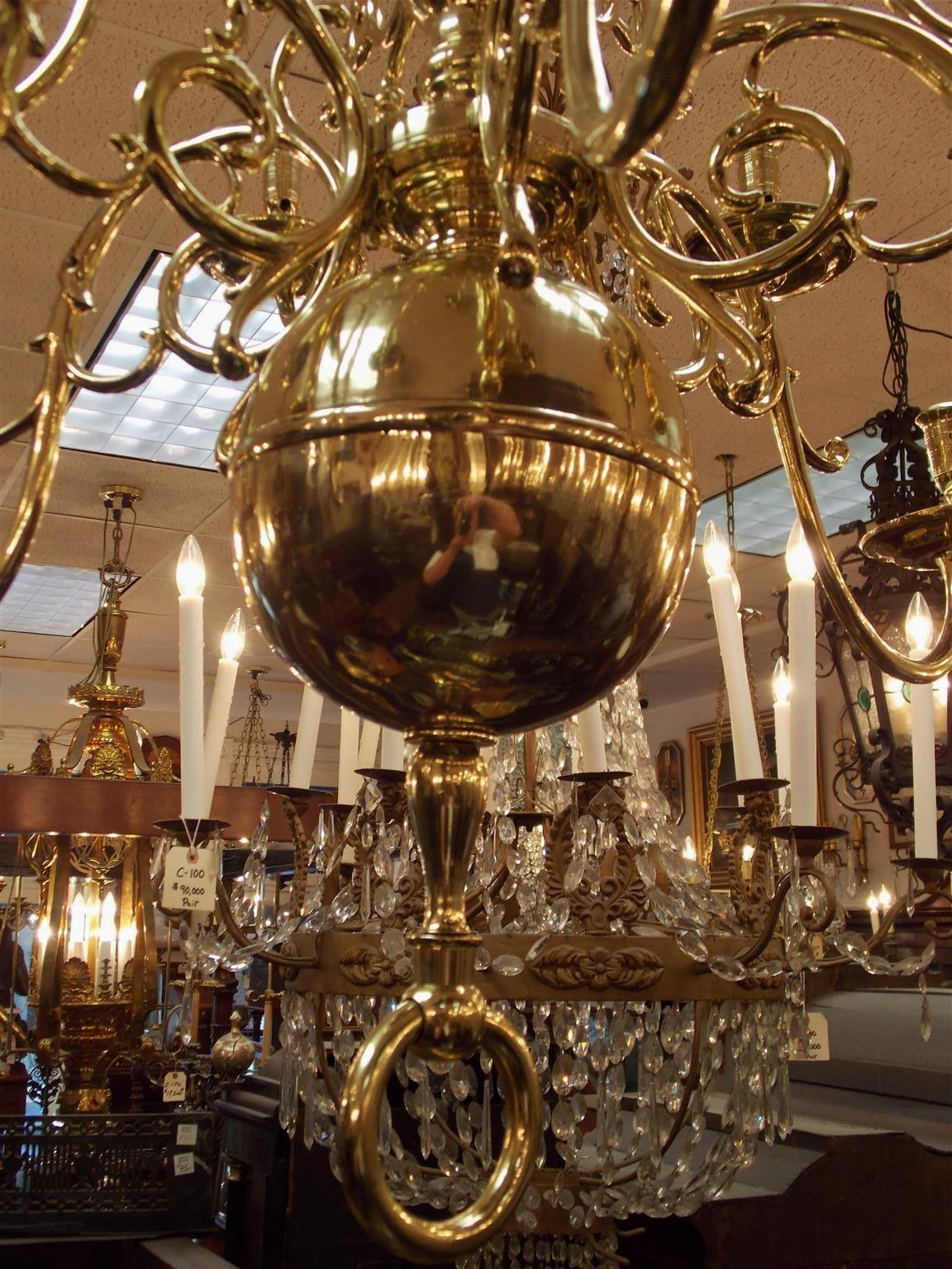Dutch Colonial Brass Three-Tiered Bulbous Double Eagle Chandelier, Circa 1740 1