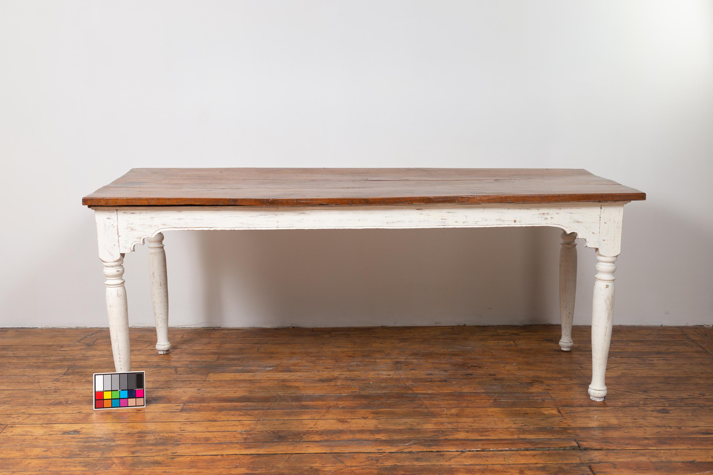 Dutch Colonial Dining Table with Wooden Top over White Painted Turned Base 7