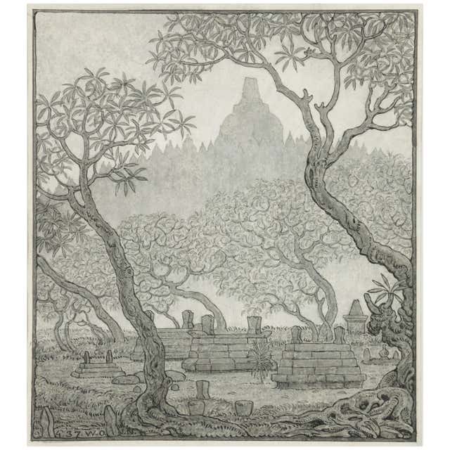 Dutch Colonial Drawing by WOJ Nieuwenkamp - Borobudur, Java, Indonesia ...