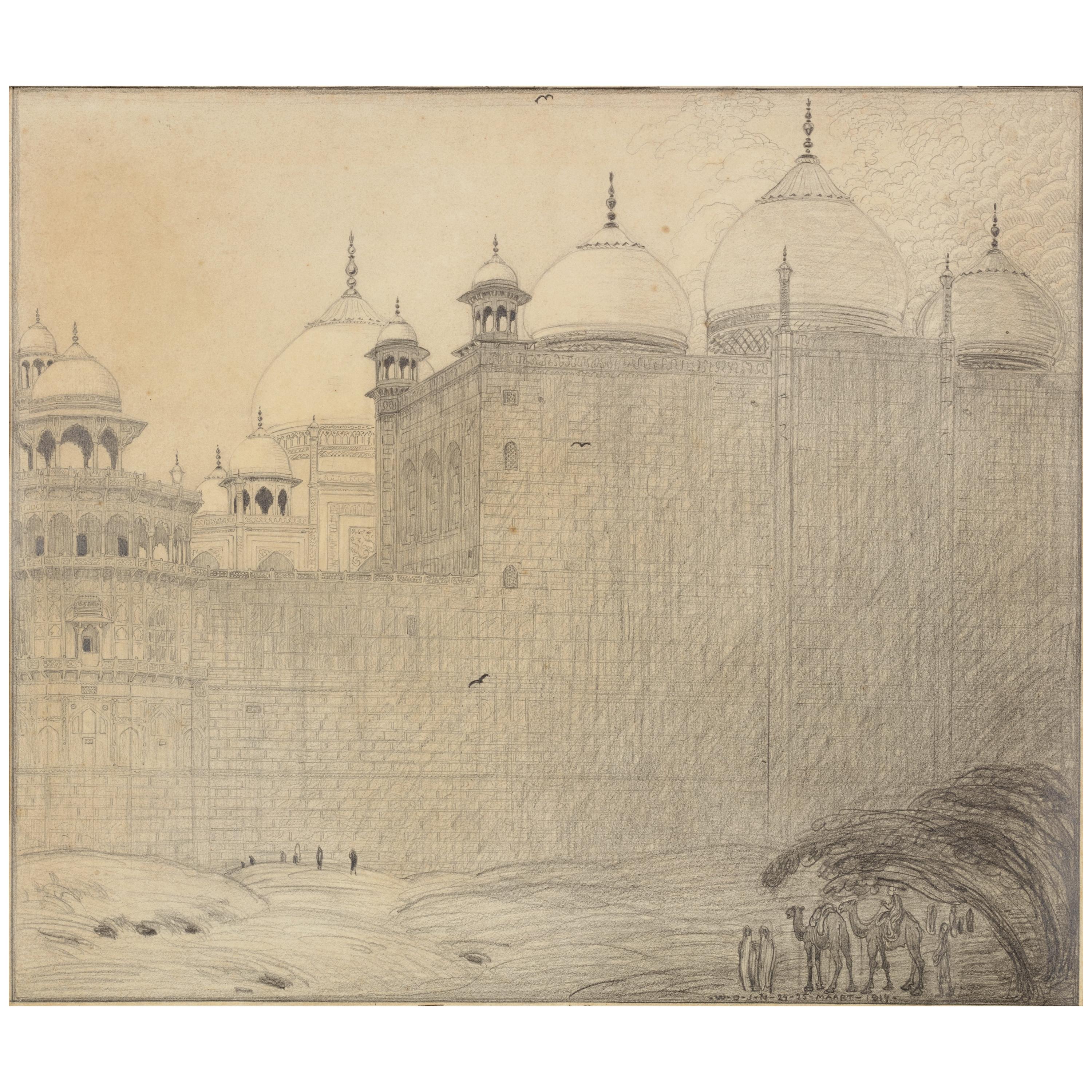 Dutch Colonial Drawing by WOJ Nieuwenkamp - Taj Mahal, Agra, India ...