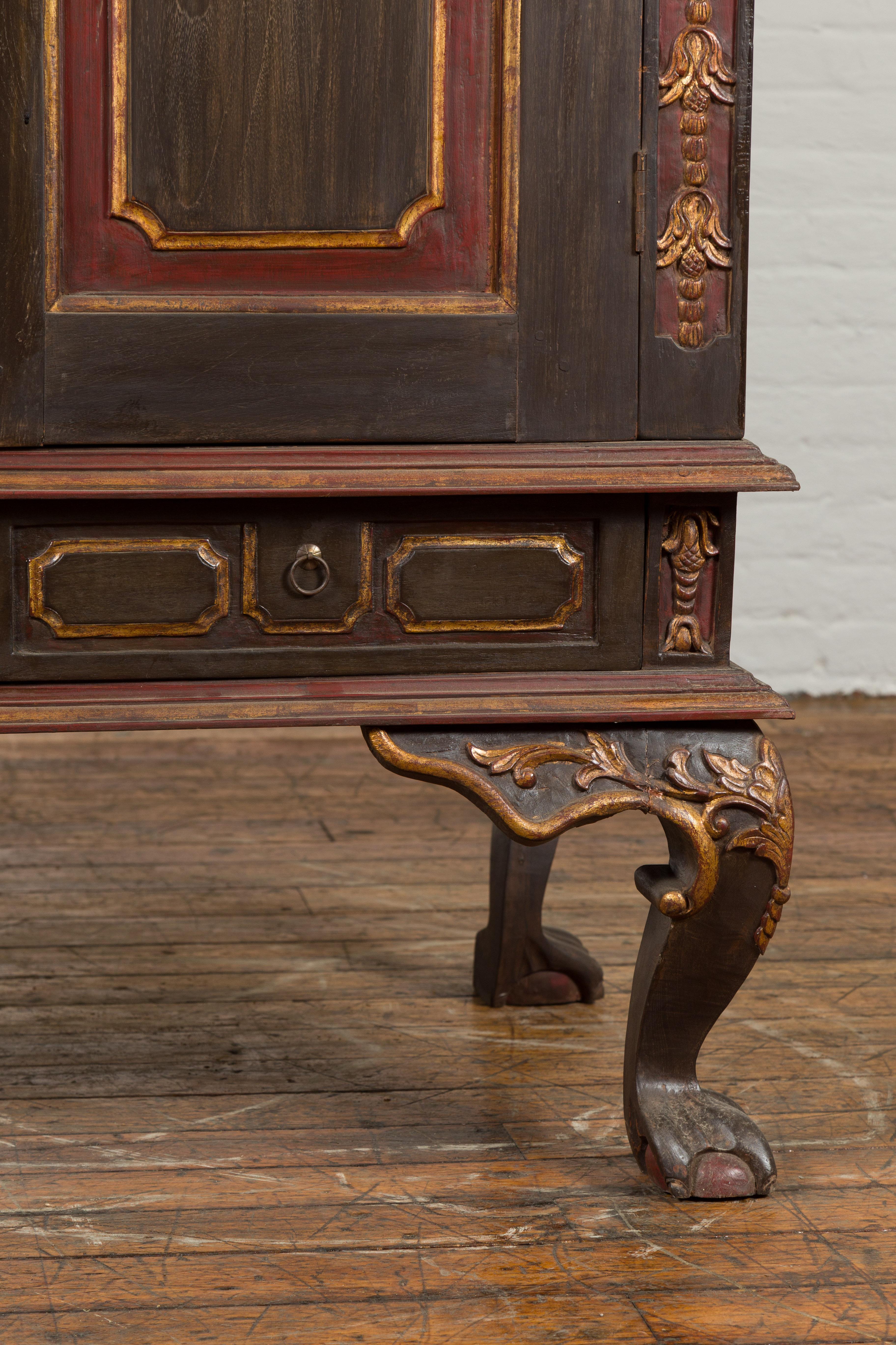 Dutch Colonial Early 20th Century Cabinet with Bonnet Top and Cabriole Legs For Sale 5