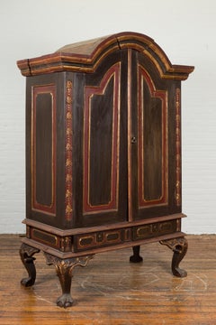 Dutch Colonial Early 20th Century Cabinet with Bonnet Top and Cabriole Legs