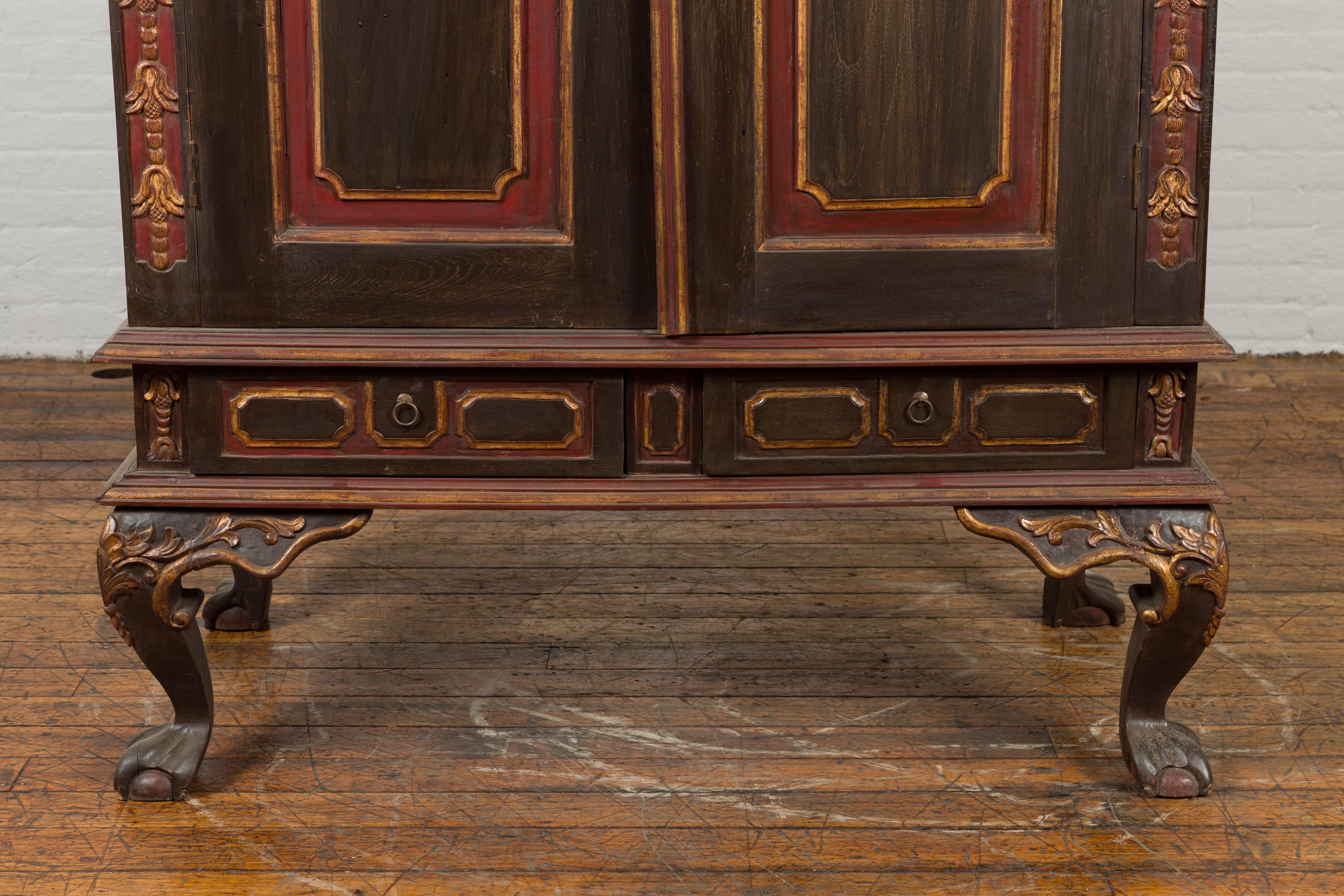 Dutch Colonial Early 20th Century Cabinet with Bonnet Top and Cabriole Legs For Sale 3