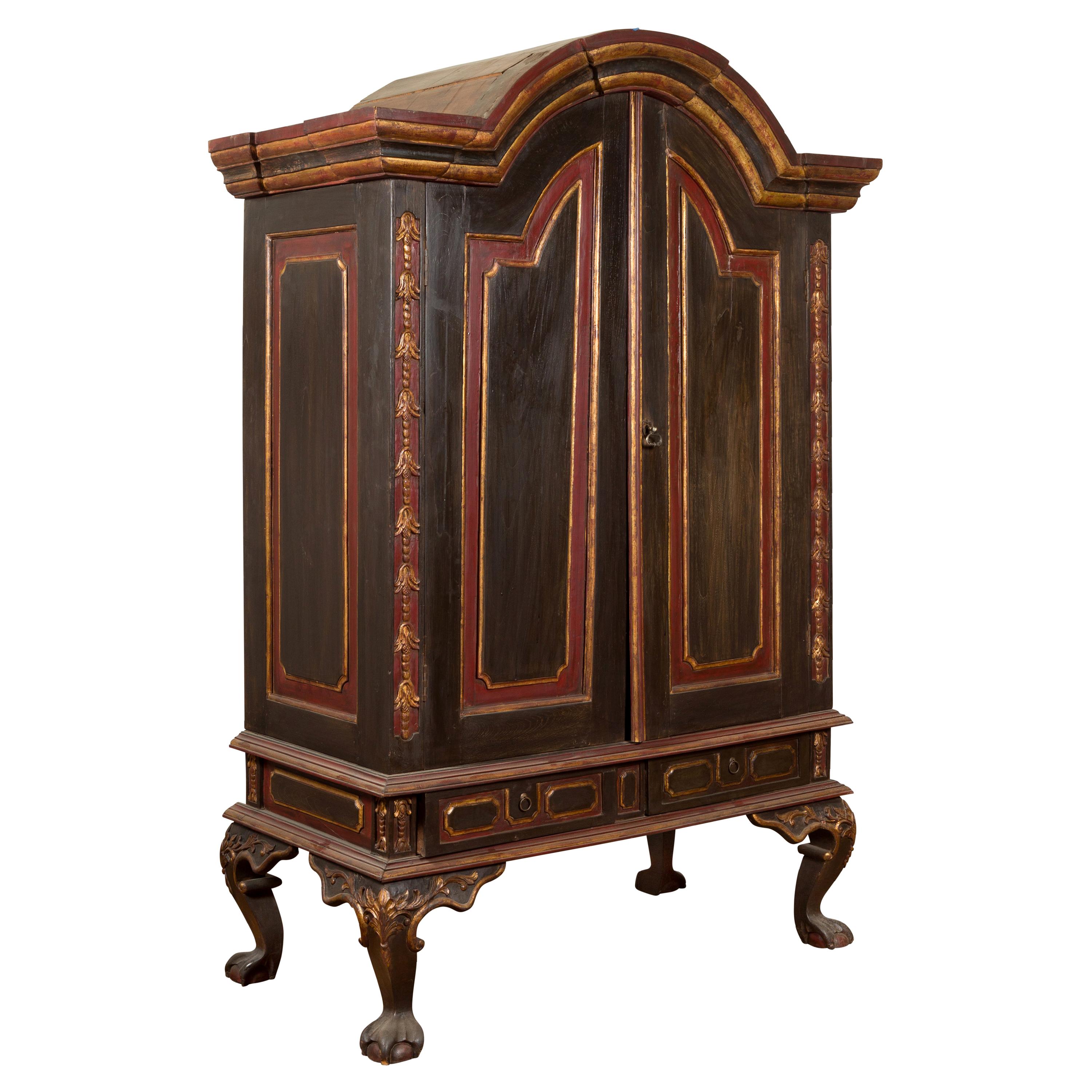 Dutch Colonial Early 20th Century Cabinet with Bonnet Top and Cabriole Legs For Sale