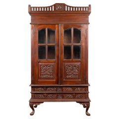 Dutch Colonial Early 20th Century Indonesian Display Cabinet with Carved Motifs