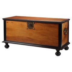 Dutch-colonial five-foot 18th century amboyna wood VOC chest with brass mounts