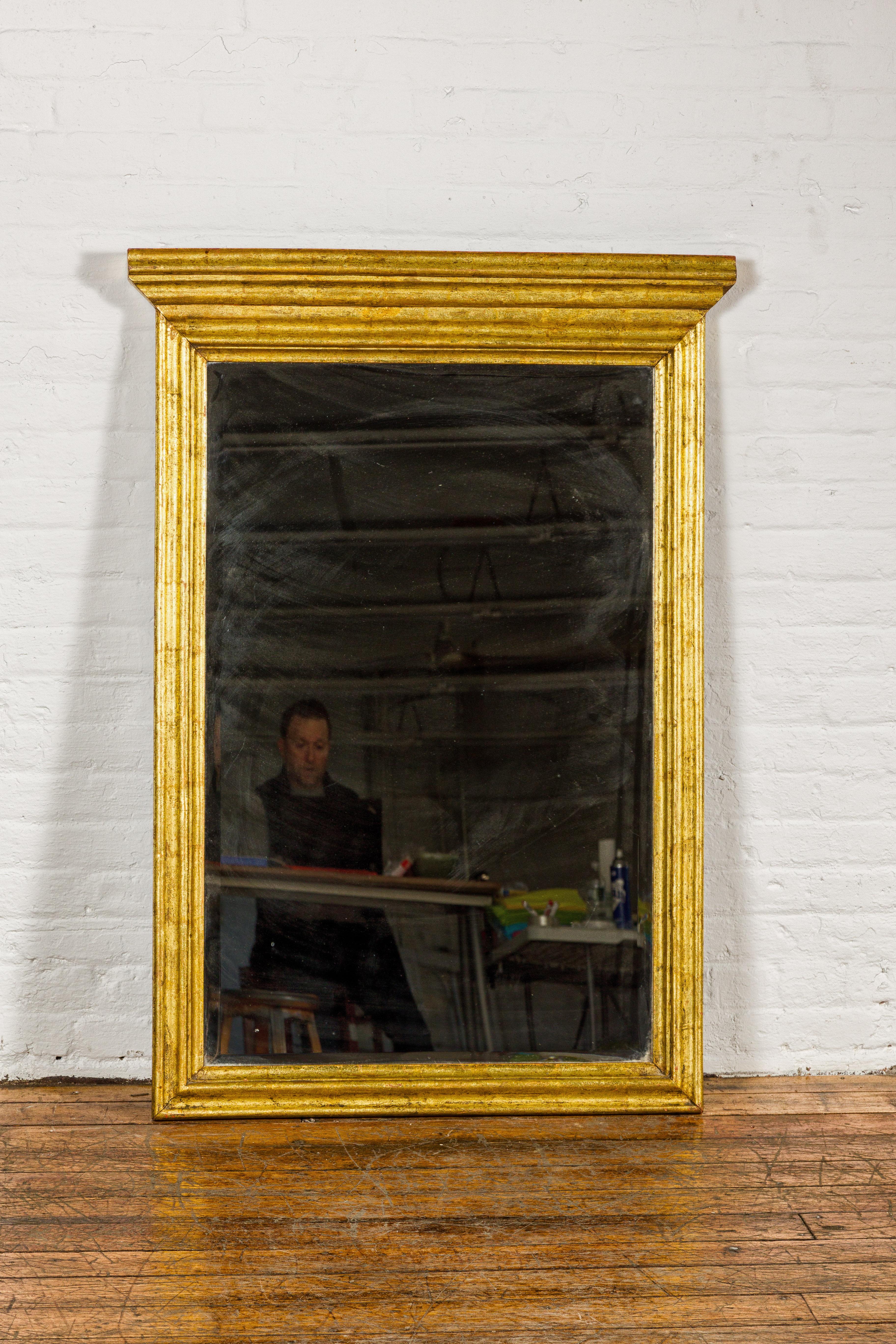 Indonesian Dutch Colonial Gold Leaf Trumeau Mirror with Beveled Glass, Vintage For Sale