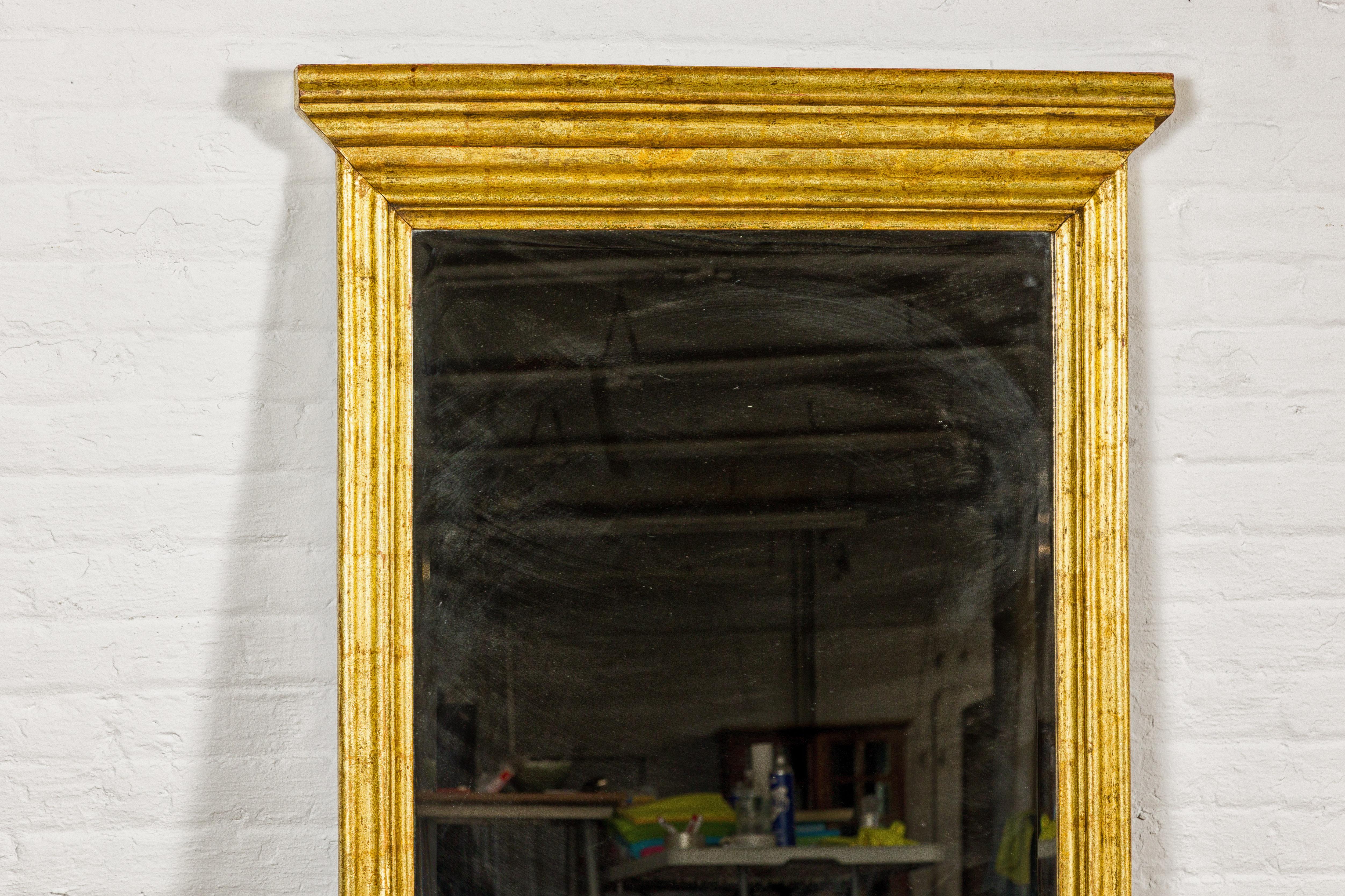 Gilt Dutch Colonial Gold Leaf Trumeau Mirror with Beveled Glass, Vintage For Sale
