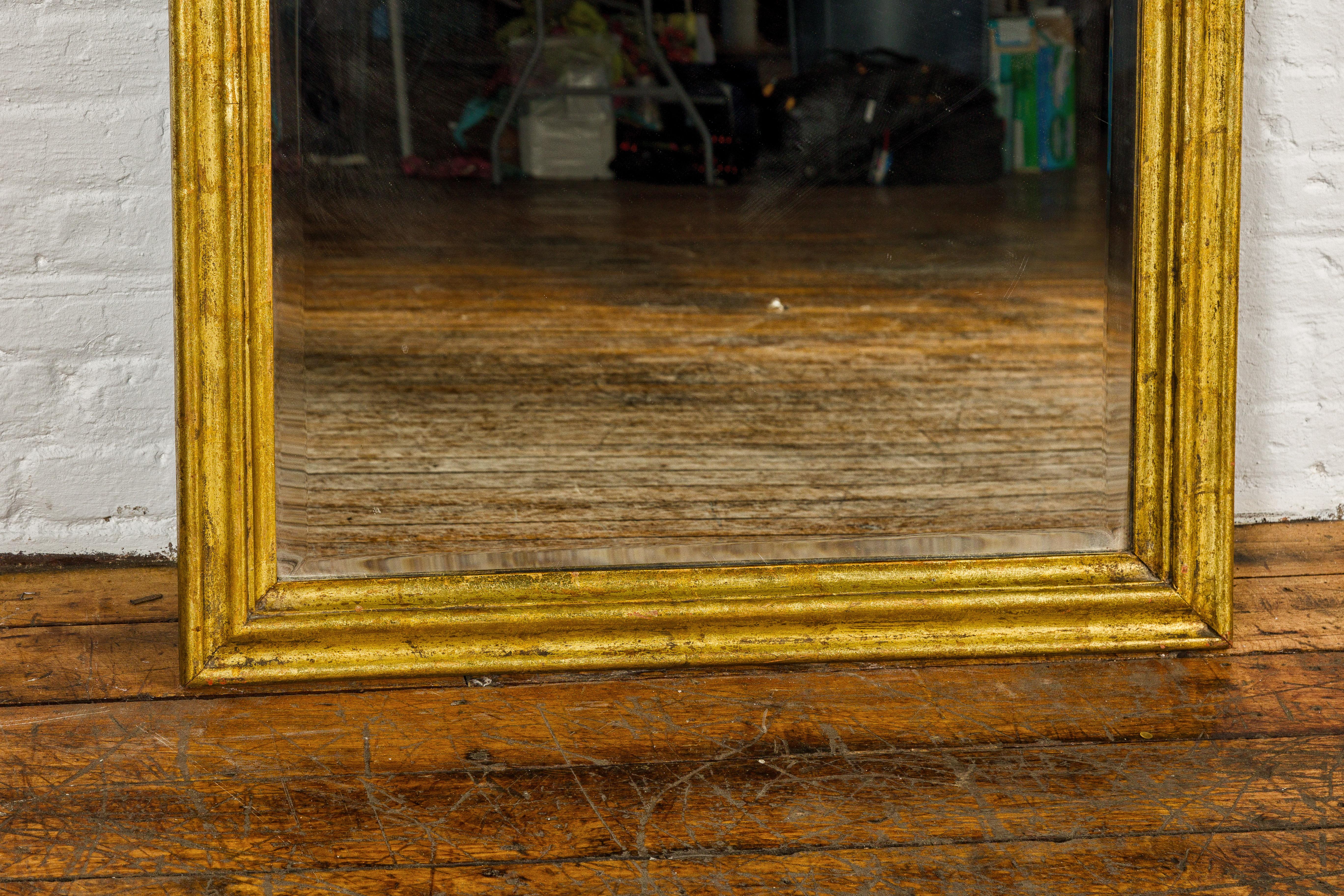 20th Century Dutch Colonial Gold Leaf Trumeau Mirror with Beveled Glass, Vintage For Sale
