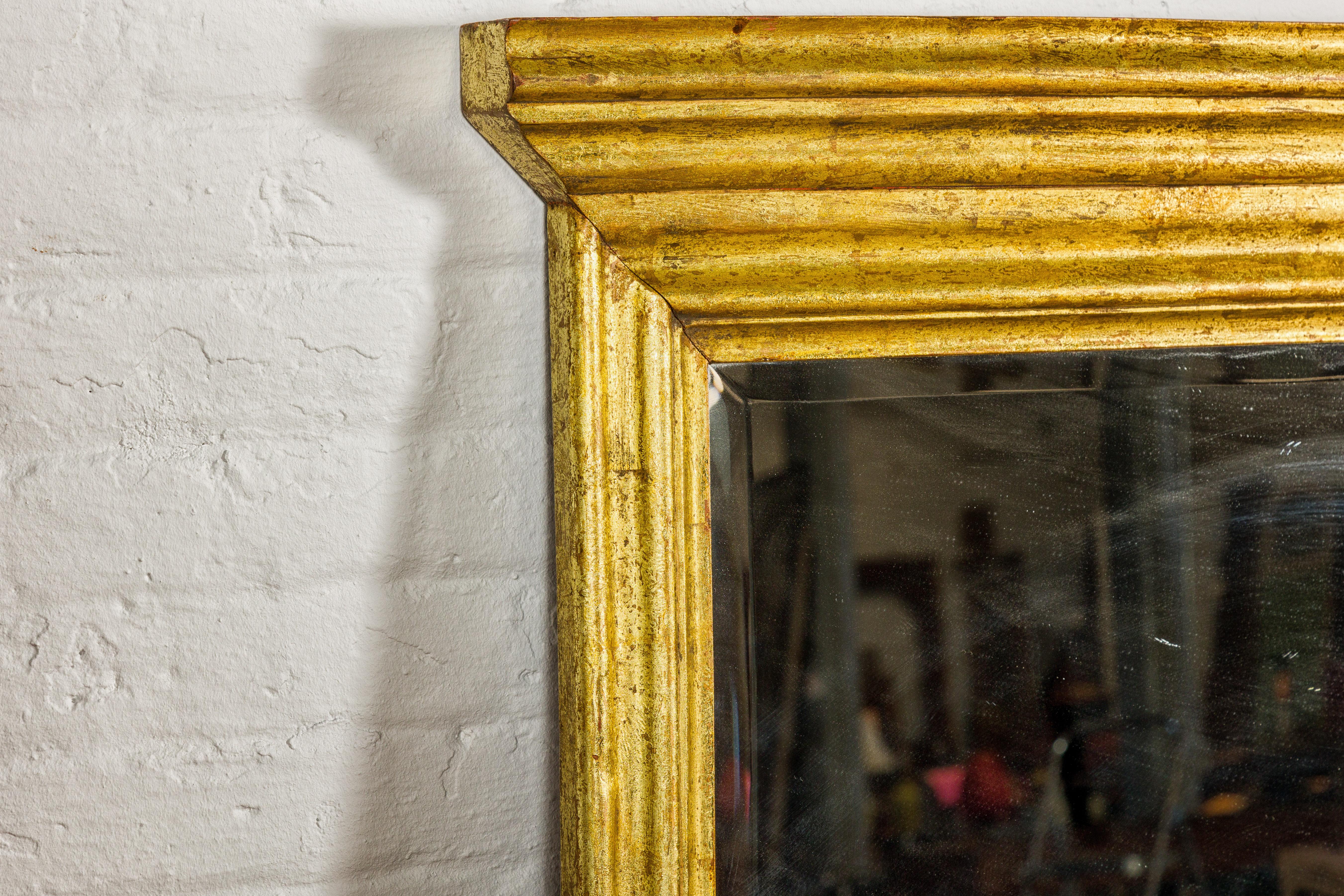 Dutch Colonial Gold Leaf Trumeau Mirror with Beveled Glass, Vintage For Sale 1