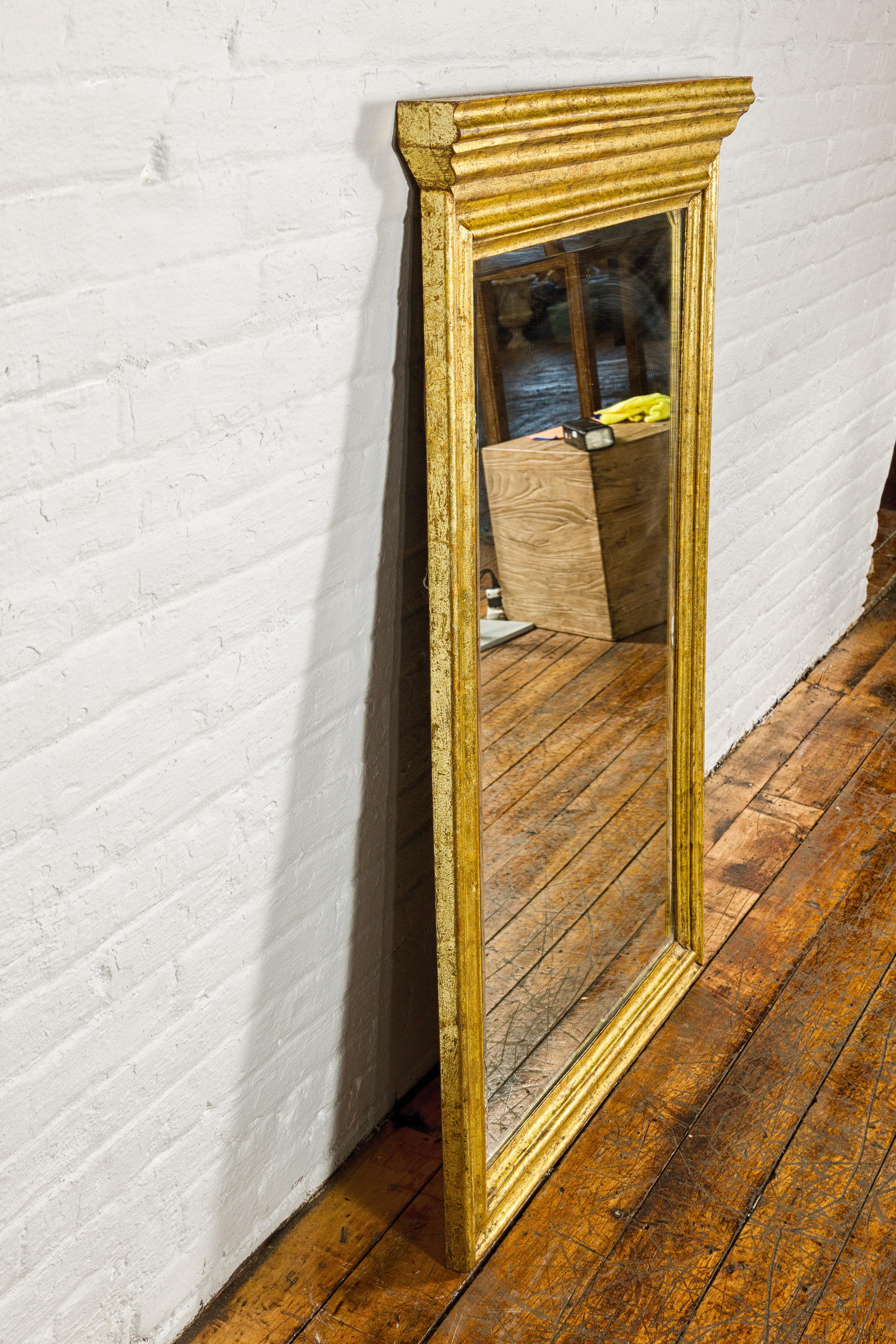 Dutch Colonial Gold Leaf Trumeau Mirror with Beveled Glass, Vintage For Sale 2