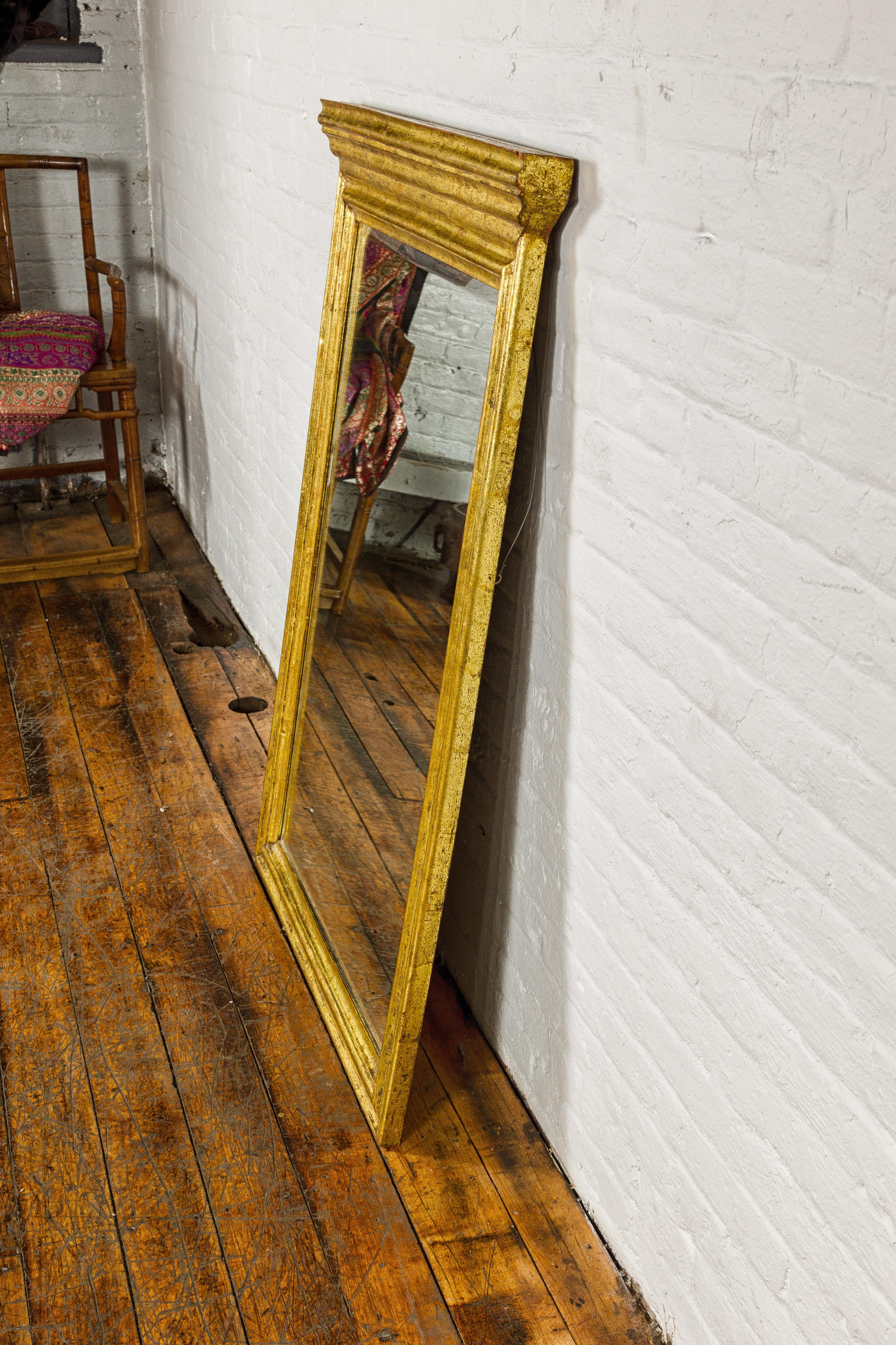 Dutch Colonial Gold Leaf Trumeau Mirror with Beveled Glass, Vintage For Sale 3